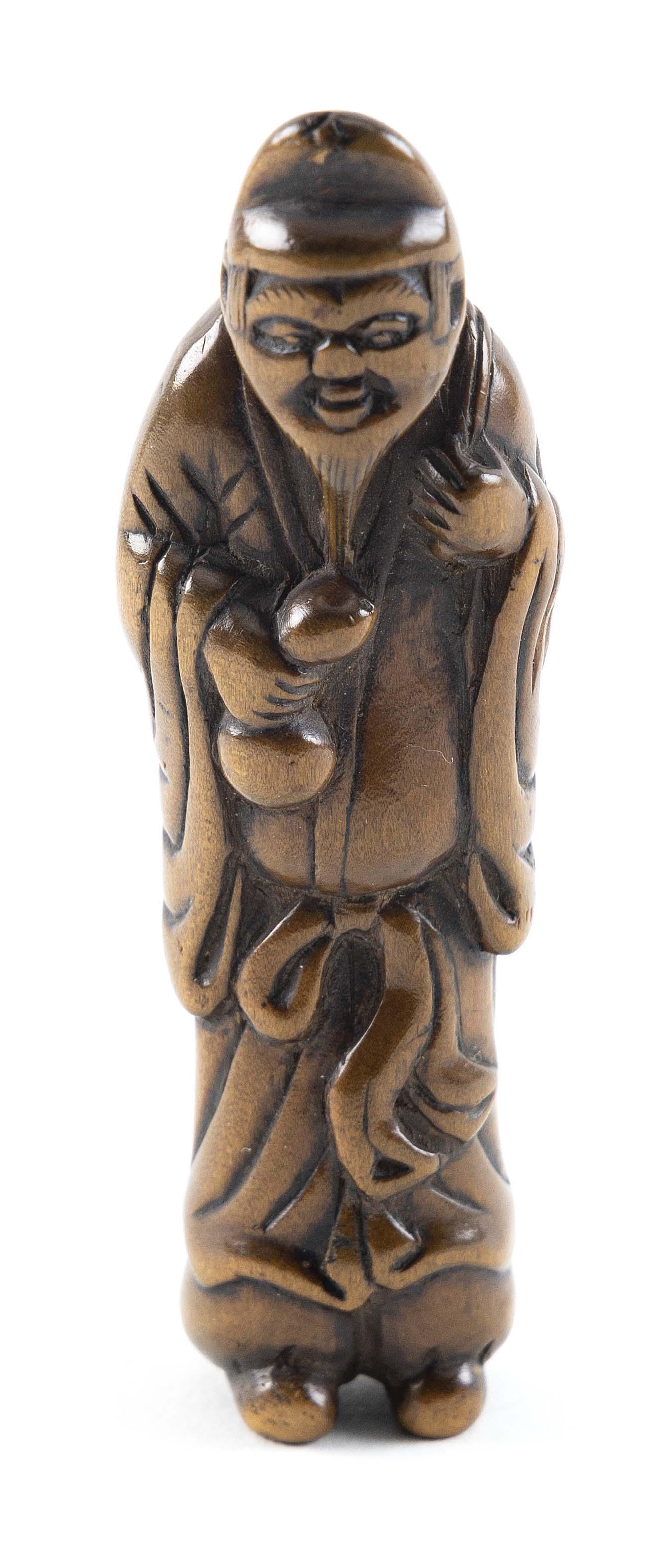 JAPANESE CARVED WOOD NETSUKE 19th Century Length 3.5”. (1 of 3)