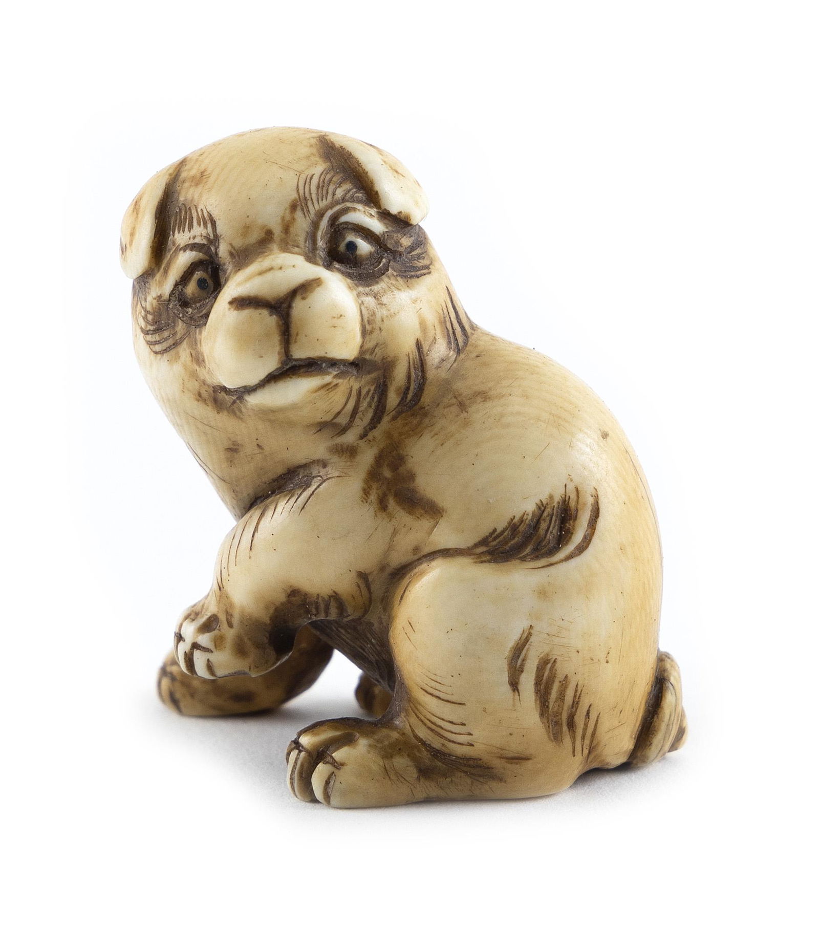 JAPANESE CARVED IVORY NETSUKE Late 19th Century Height 2”. (1 of 3)