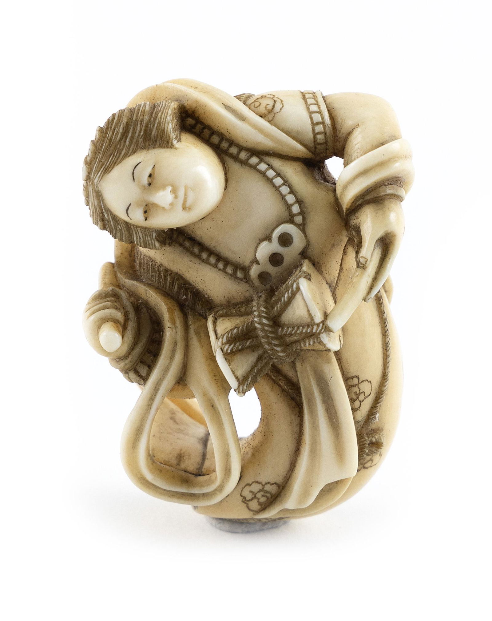 JAPANESE CARVED IVORY NETSUKE 19th Century Length 2”. (1 of 3)