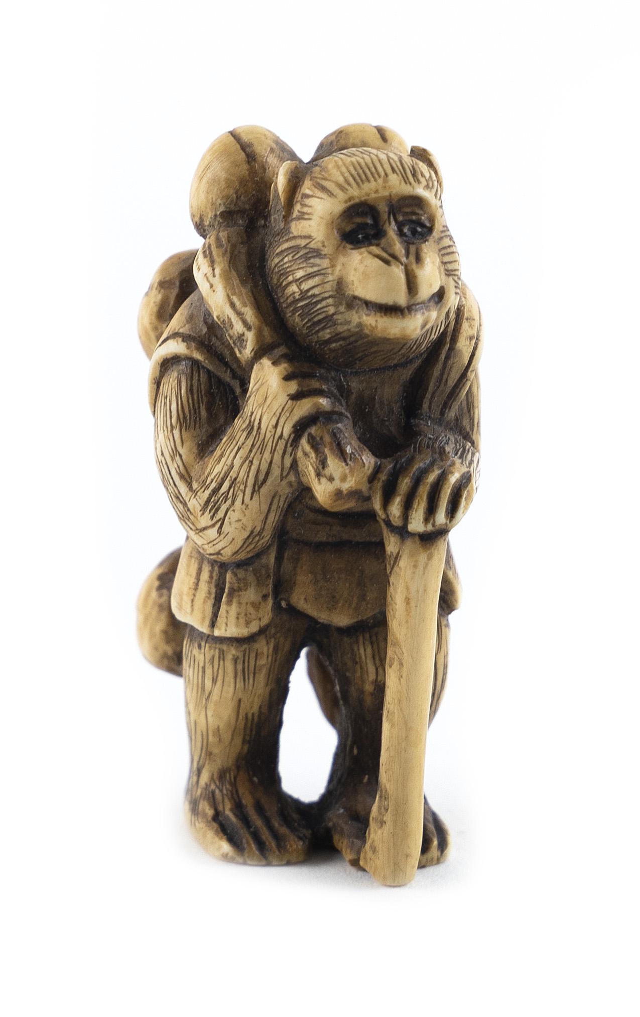 JAPANESE CARVED IVORY NETSUKE 19th Century Height 1.5”. (1 of 4)