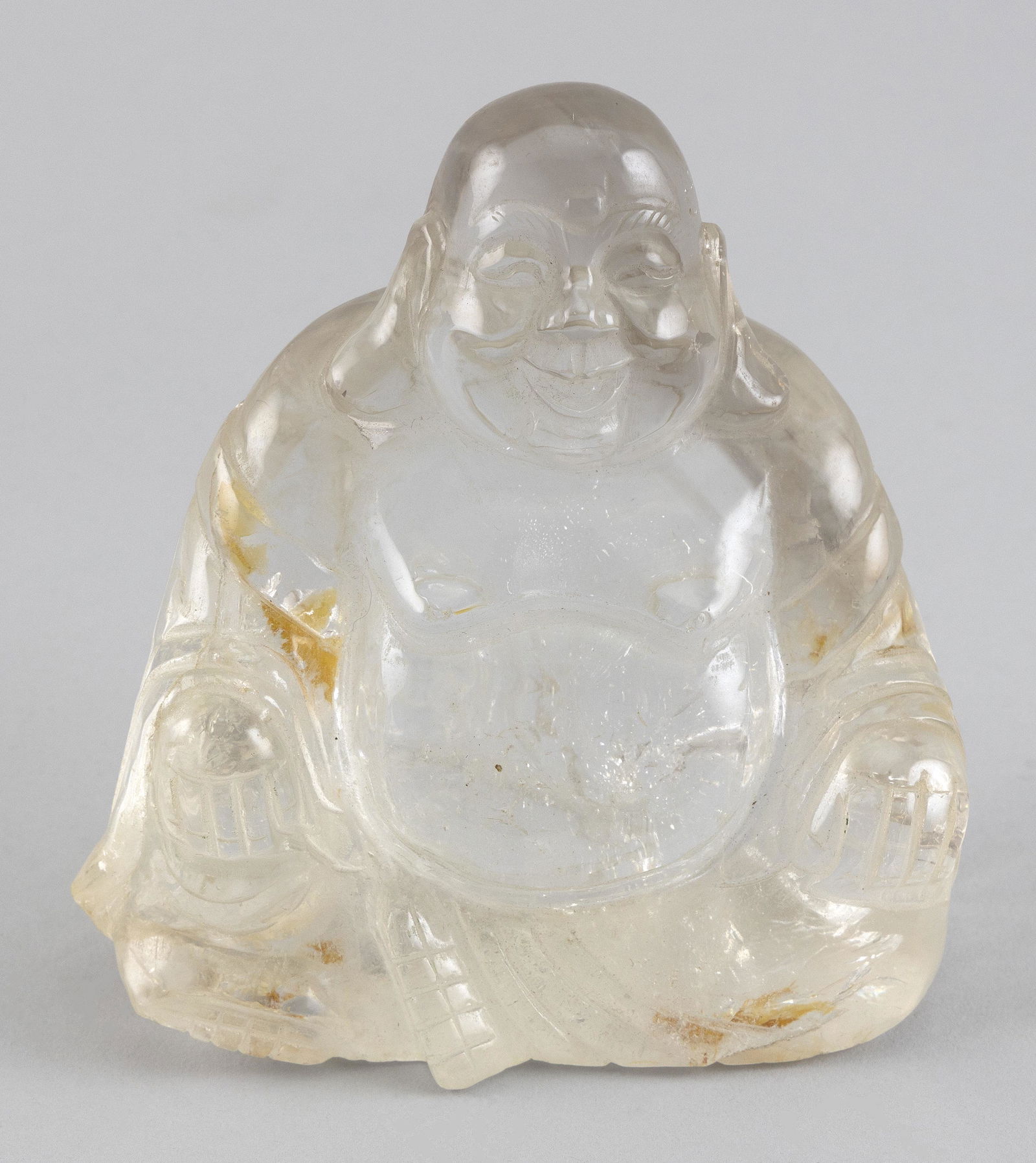 CHINESE CARVED ROCK CRYSTAL SEATED BUDDHA 19th Century Height 5.5". Width 5". Depth 2". (1 of 6)