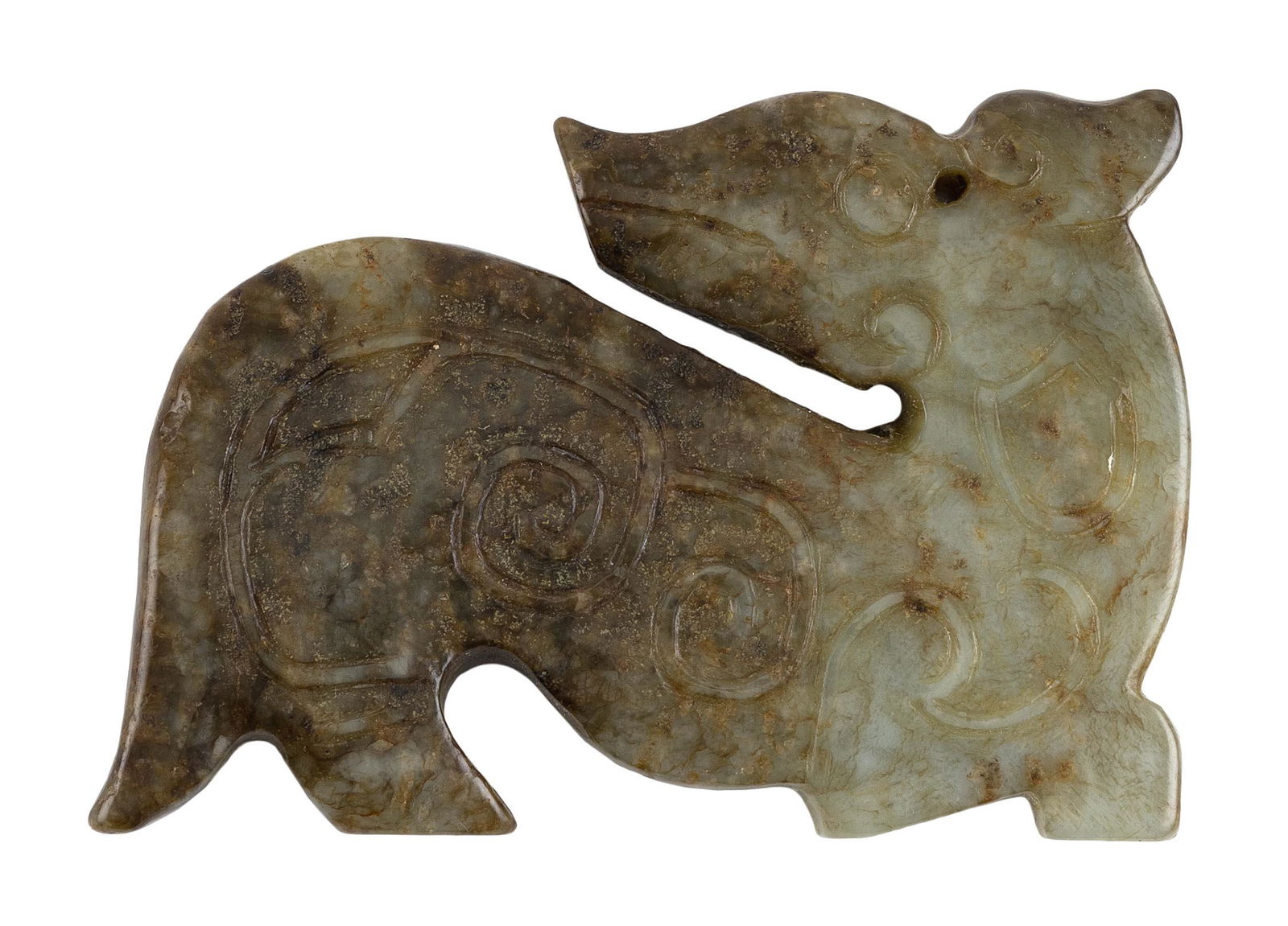 CHINESE CARVED MUTTON FAT JADE PENDANT 19th Century Length 3”.: CHINESE CARVED MUTTON FAT JADE PENDANT19th CenturyIn qilin form.Length 3”.