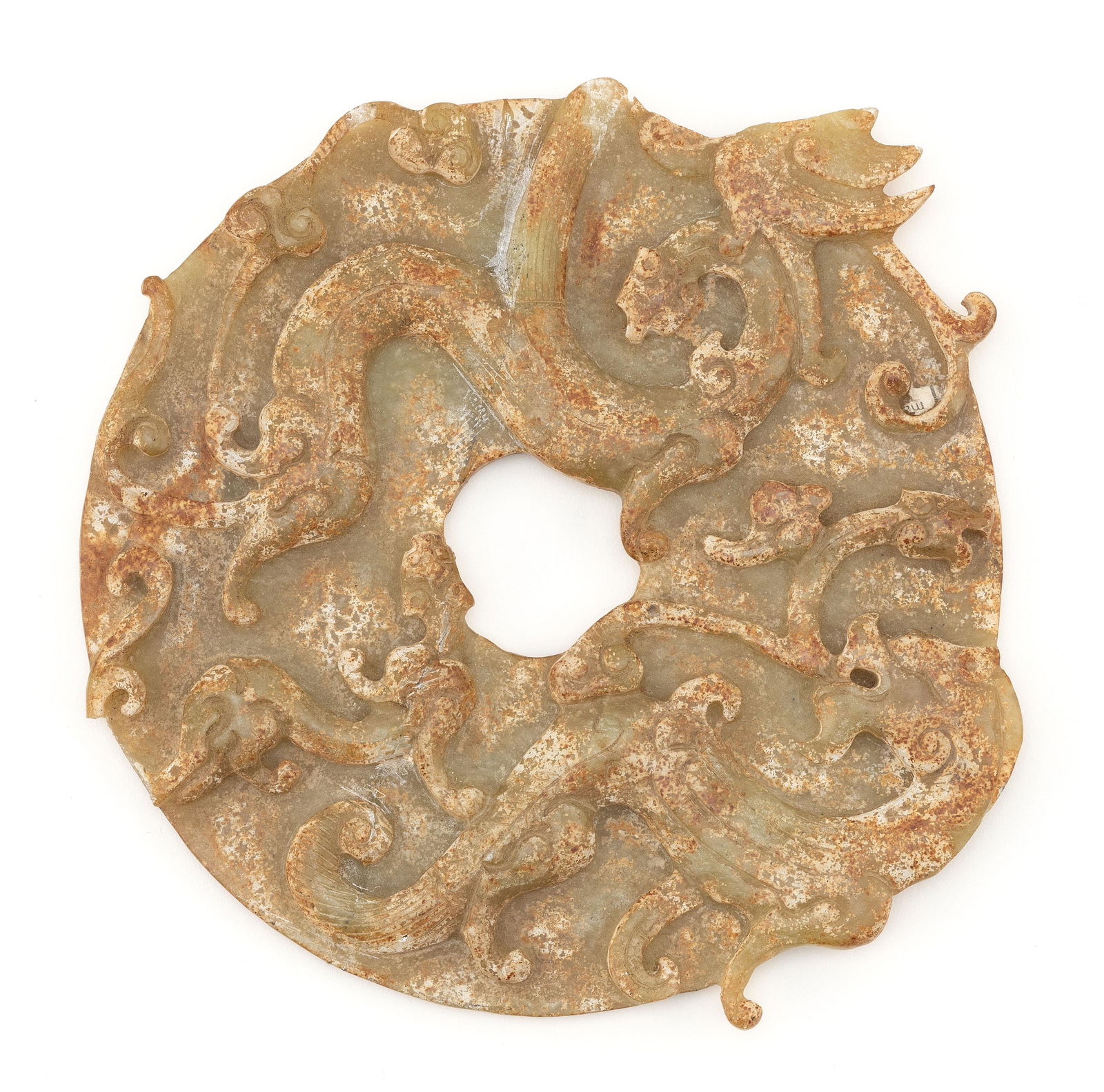 CHINESE ARCHAIC-STYLE CARVED CELADON JADE BI (1 of 4)
