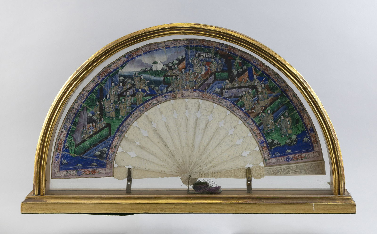 CASED CHINESE HAND-PAINTED DOUBLE-SIDED FAN First Half of the 19th Century Fan open 11" x 20". Case (1 of 9)
