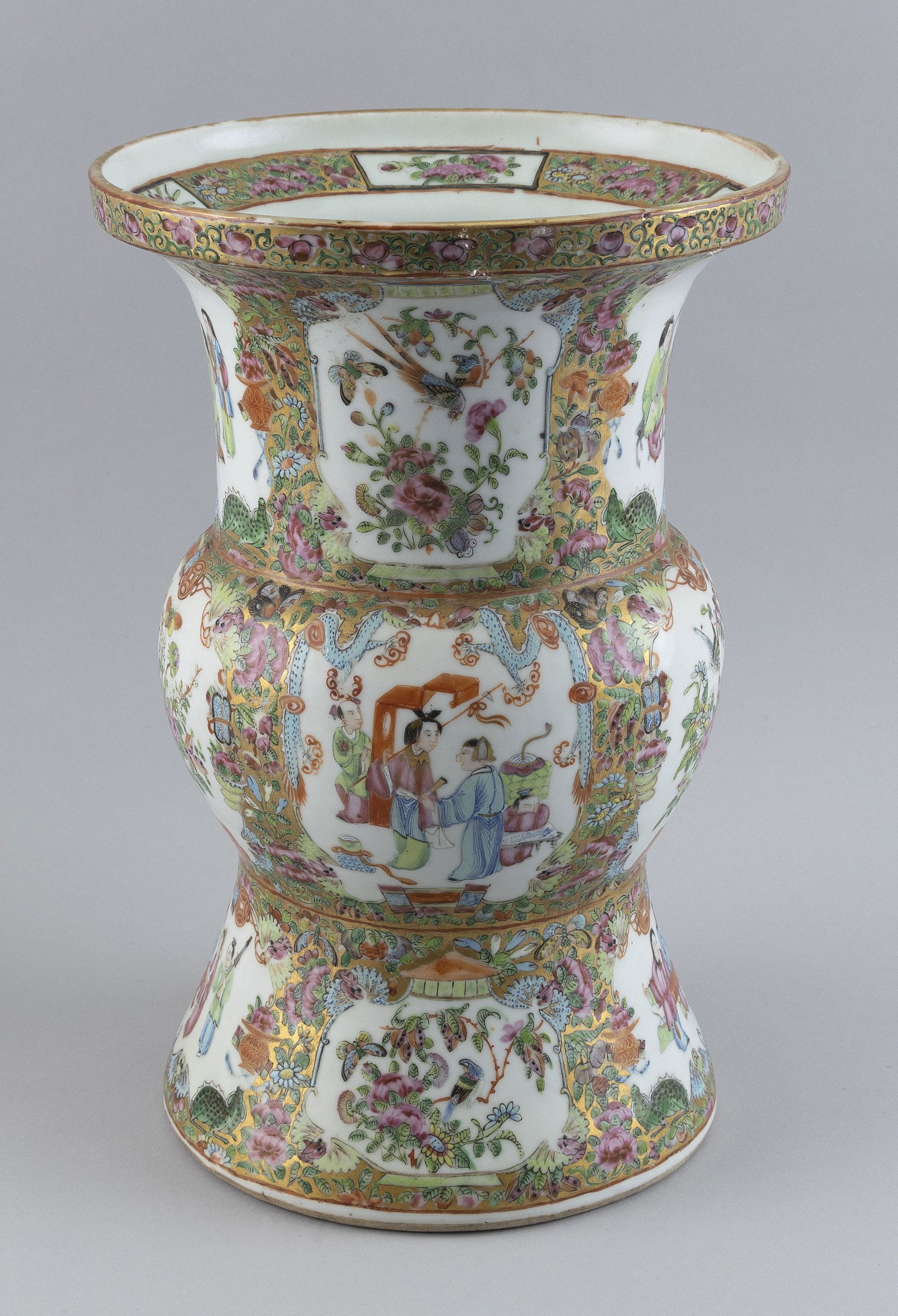 CHINESE EXPORT ROSE MEDALLION PORCELAIN GU-FORM VASE Late 19th Century Height 13”. Diameter at (1 of 2)