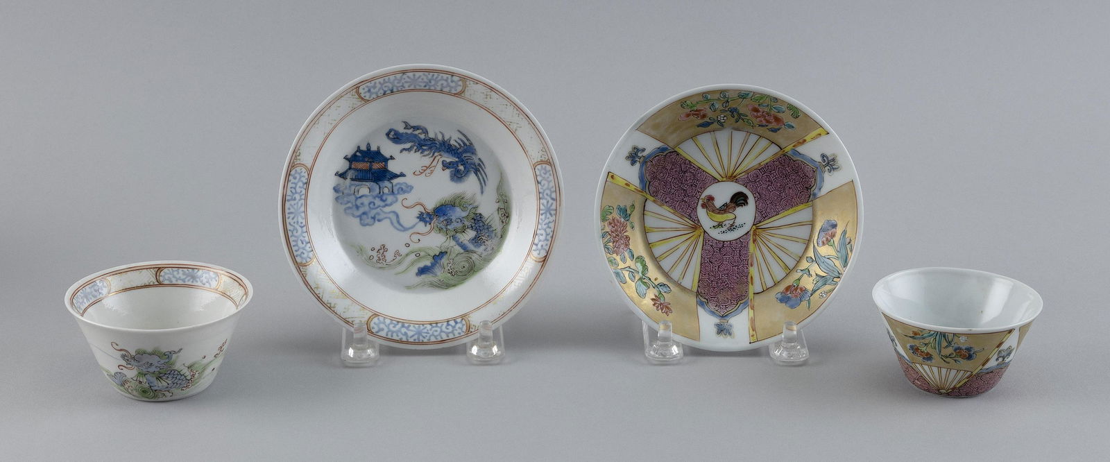 TWO CHINESE FAMILLE ROSE PORCELAIN CUPS AND SAUCERS 18th Century (1 of 6)