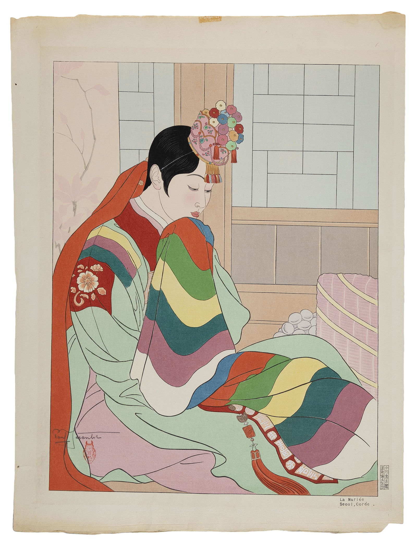 PAUL JACOULET (France/Japan, 1902-1960), La Mariee: Seoul, Coree (#88)., Woodblock print, 19" x (1 of 2)