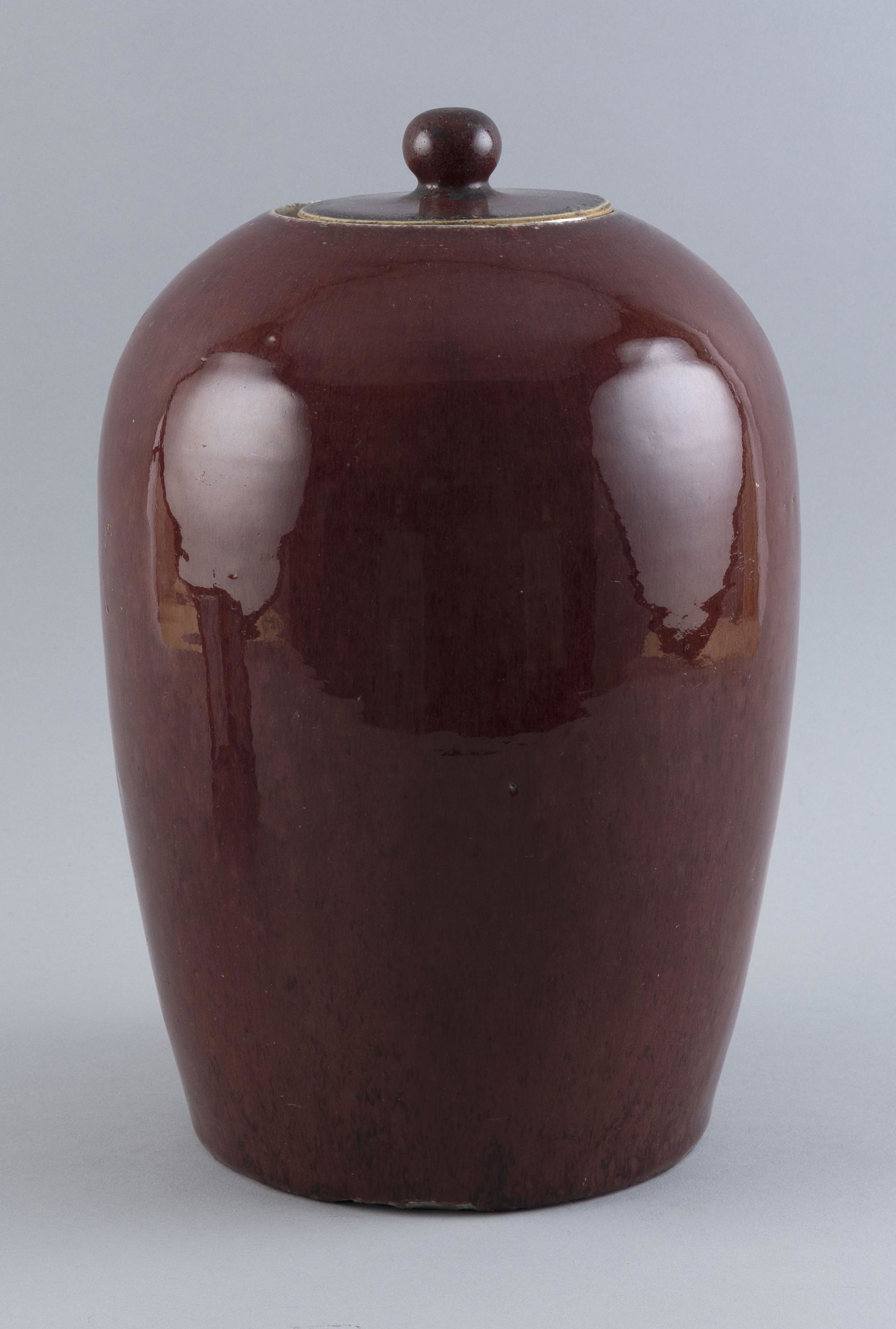 CHINESE SANG DE BOEUF PORCELAIN COVERED JAR Late 19th Century Height 13”. (1 of 6)