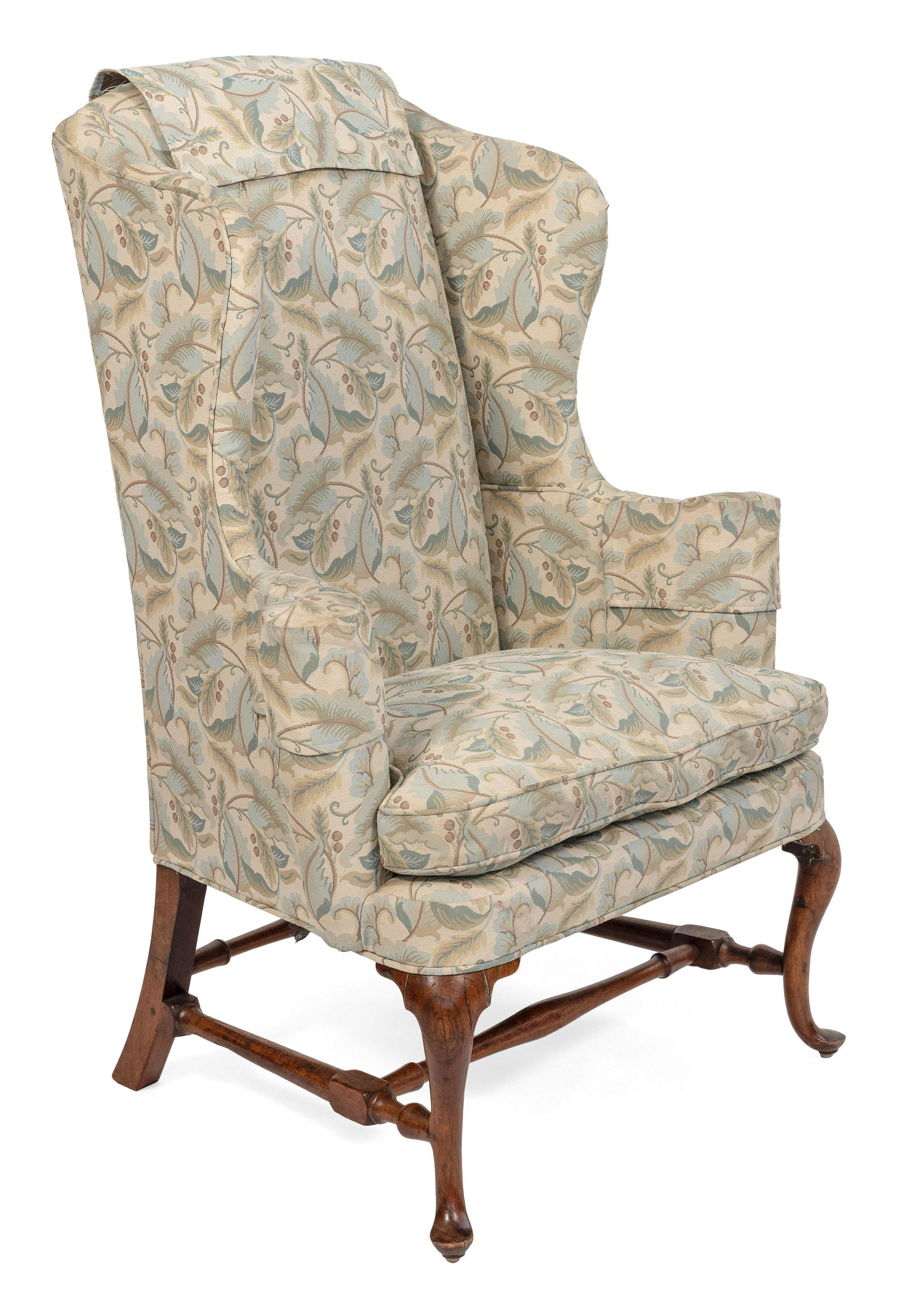 QUEEN ANNE WING CHAIR Mid-18th Century Back height 49.75”. Seat height 16.5”. (1 of 1)