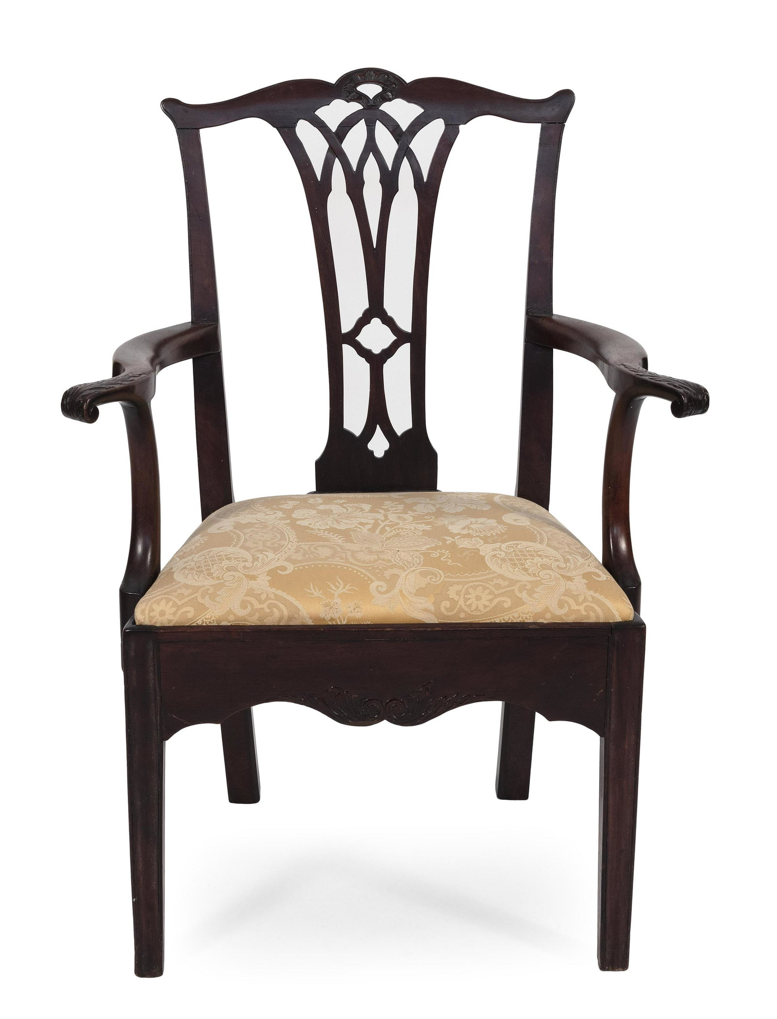 CHIPPENDALE ARMCHAIR 18th Century Back height 39”. Seat height 19”. Width at arms (1 of 1)