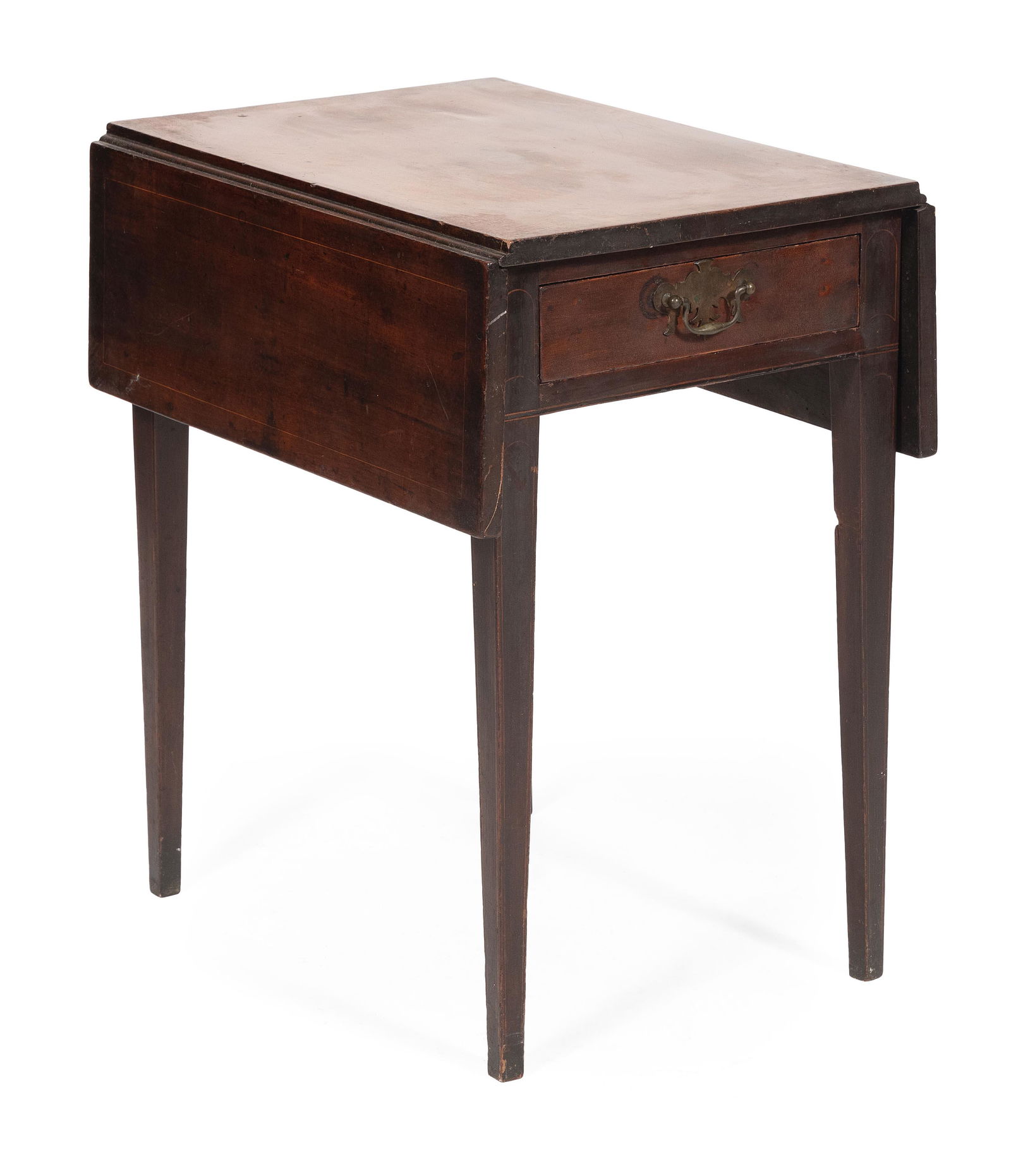DIMINUTIVE DROP-LEAF ONE-DRAWER TABLE New England, Circa 1800 Height 26.5”. Width 16.75” (1 of 1)