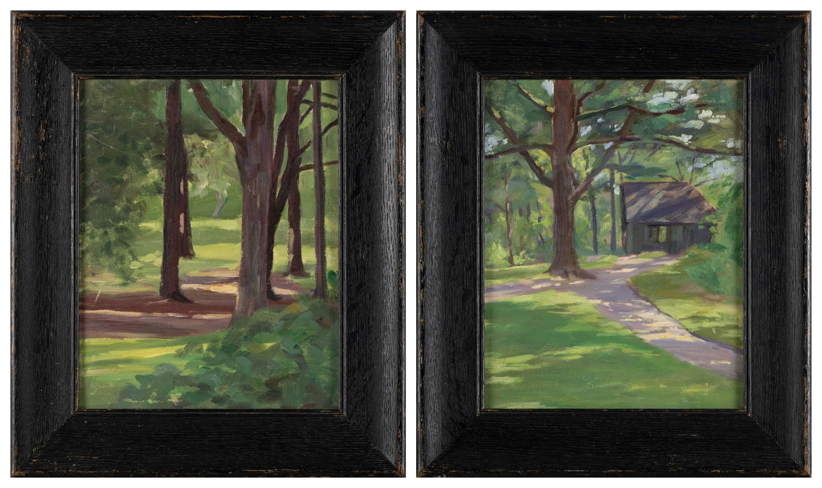 SCHOOL OF WILLIAM MCGREGOR PAXTON (Early 20th Century,), Pair of landscapes., Oils on board, 10" x (1 of 2)