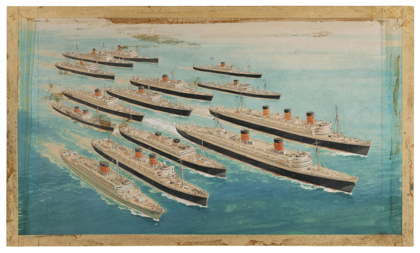 PAINTING OF CUNARD LINE SHIPS Watercolor, 14” x 24”. Unframed. (1 of 1)