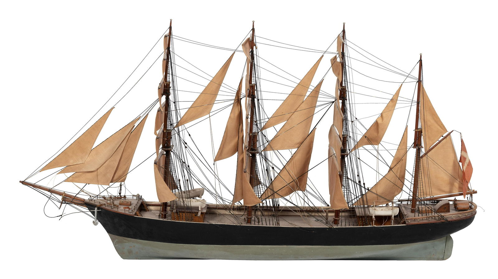 HANGING MODEL OF A CLIPPER SHIP First Half of the 20th Century Height approx. 30”. Length: HANGING MODEL OF A CLIPPER SHIPFirst Half of the 20th CenturyWith rigging and sails.Height approx. 30”. Length approx. 58”.