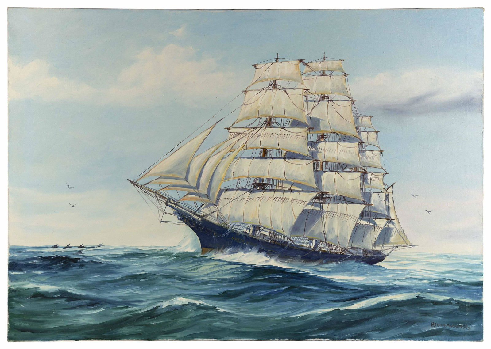 H. SILVA FERNANDES (Massachusetts, 20th Century), Two ship portraits., 33” x 48” and (1 of 4)
