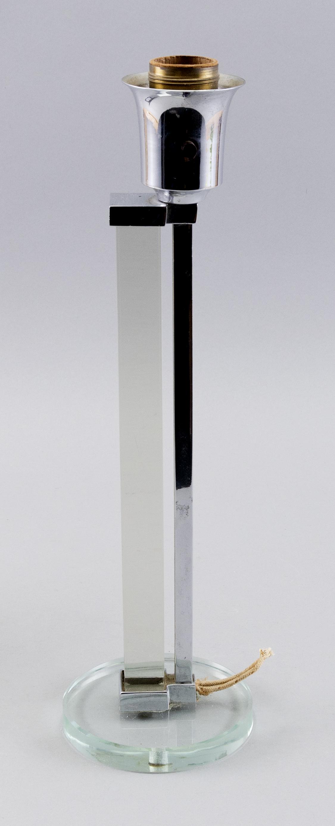 NESSEN STUDIO LUCITE AND CHROME MINIMALIST TABLE LAMP BASE 20th Century Height 13.5”. Diameter (1 of 3)