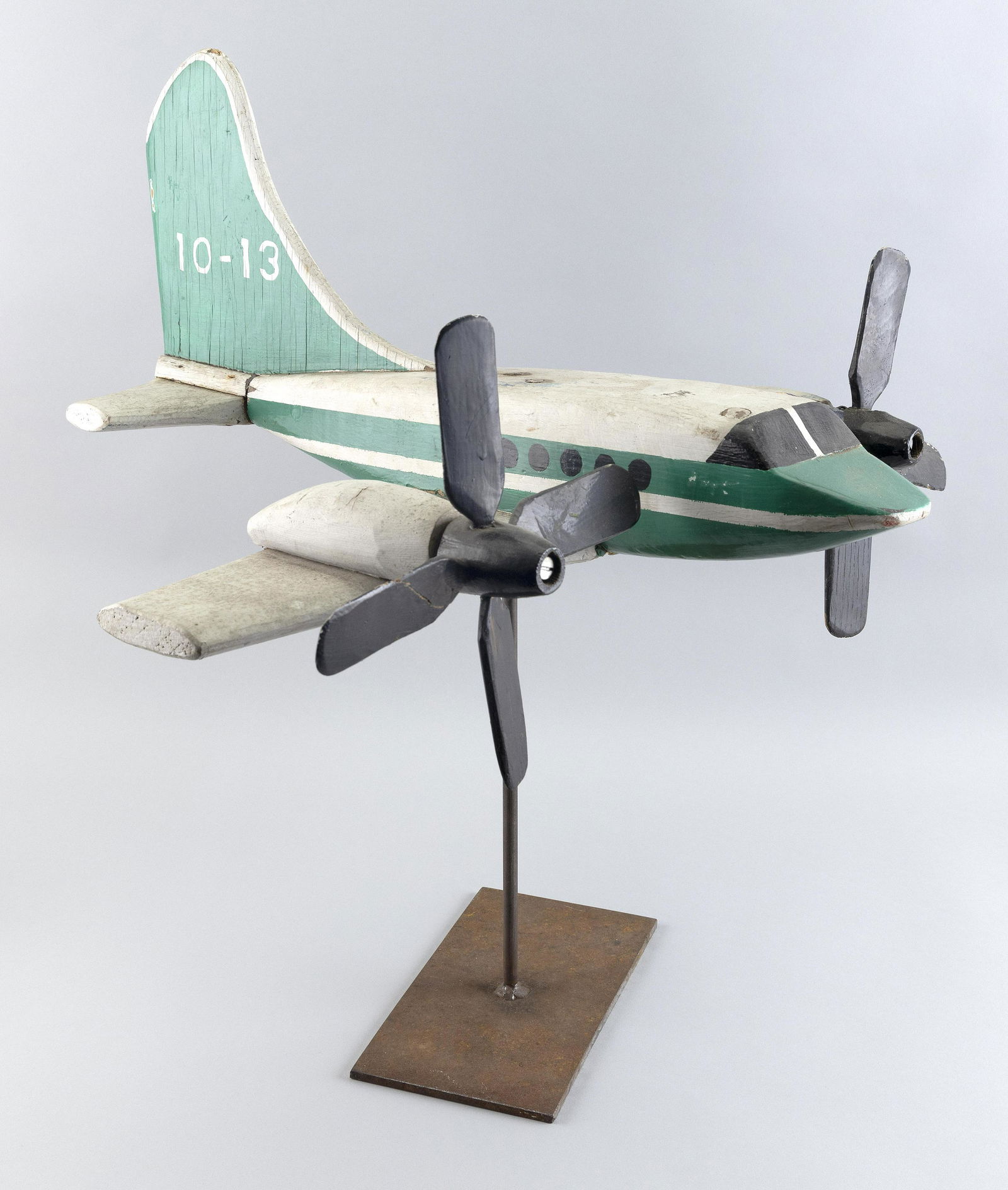 CHARMING HAND-PAINTED MODEL OF A TWO-PROPELLER AIRPLANE America, Mid-20th Century Total height (1 of 2)