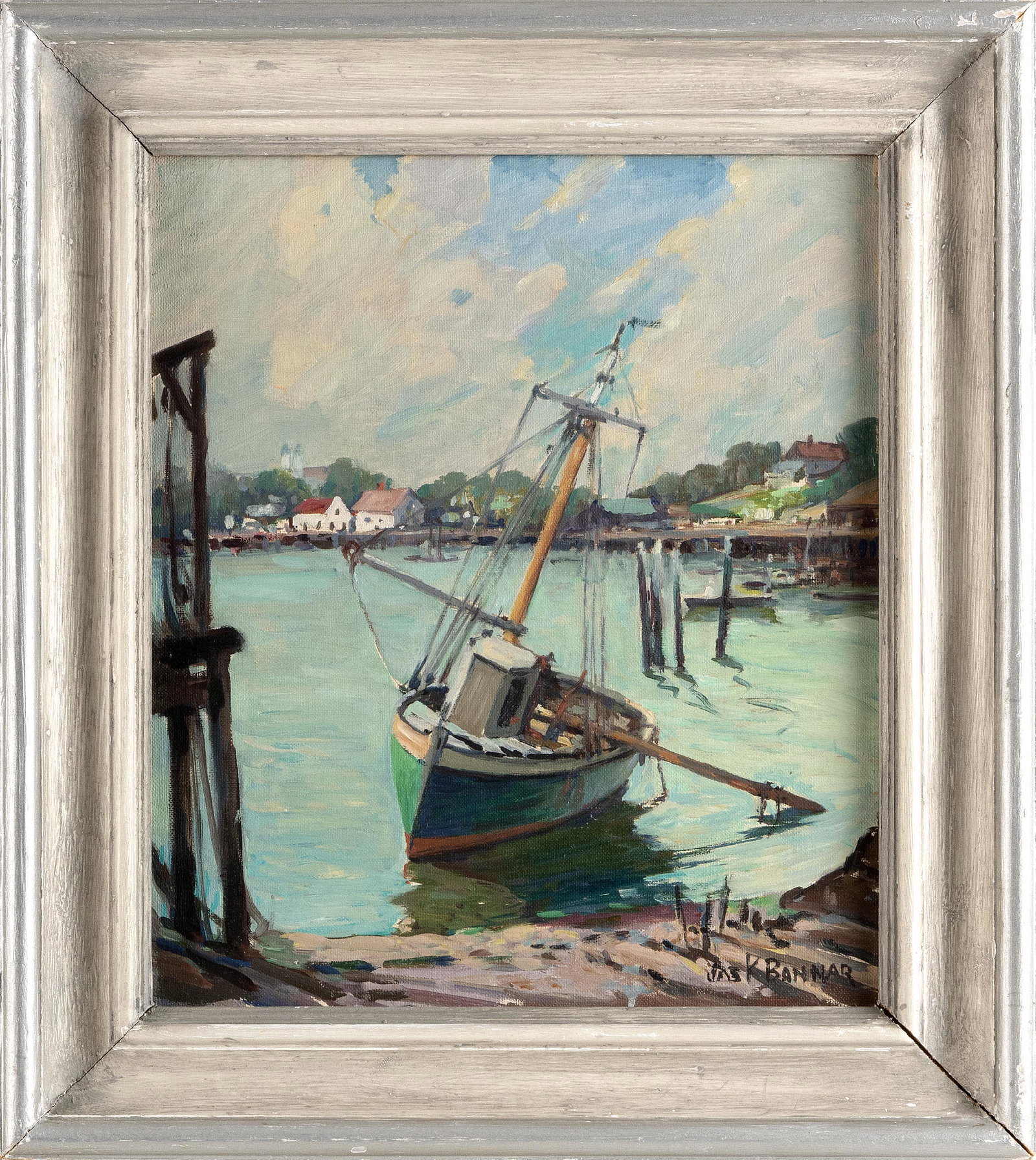 JAMES KING BONNAR (Massachusetts, 1883/85-1961), Port scene with trawler., Oil on canvas, 14” (1 of 2)