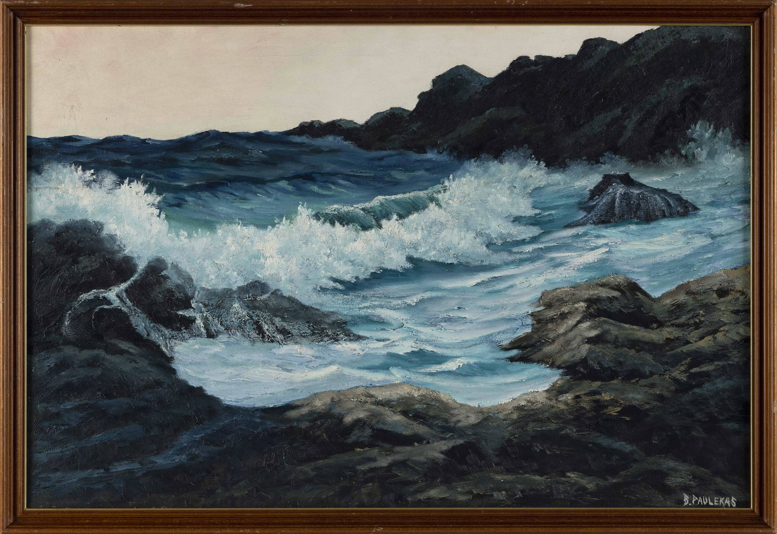BEN PAULEKAS (Massachusetts, 1915-2004), Crashing waves., Oil on canvas, 20" x 30". Framed 21.5" x: BEN PAULEKAS Massachusetts, 1915-2004 Crashing waves. Signed lower right "B. Paulekas". Oil on canvas, 20" x 30". Framed 21.5" x 31.5".