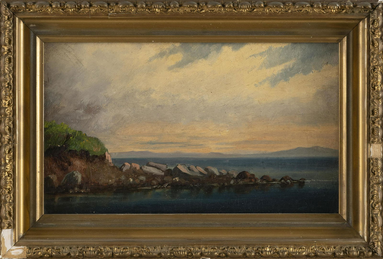 AMERICAN SCHOOL (Early 20th Century,), Coastal landscape, possibly Maine., Oil on board, 7" x 12". (1 of 2)