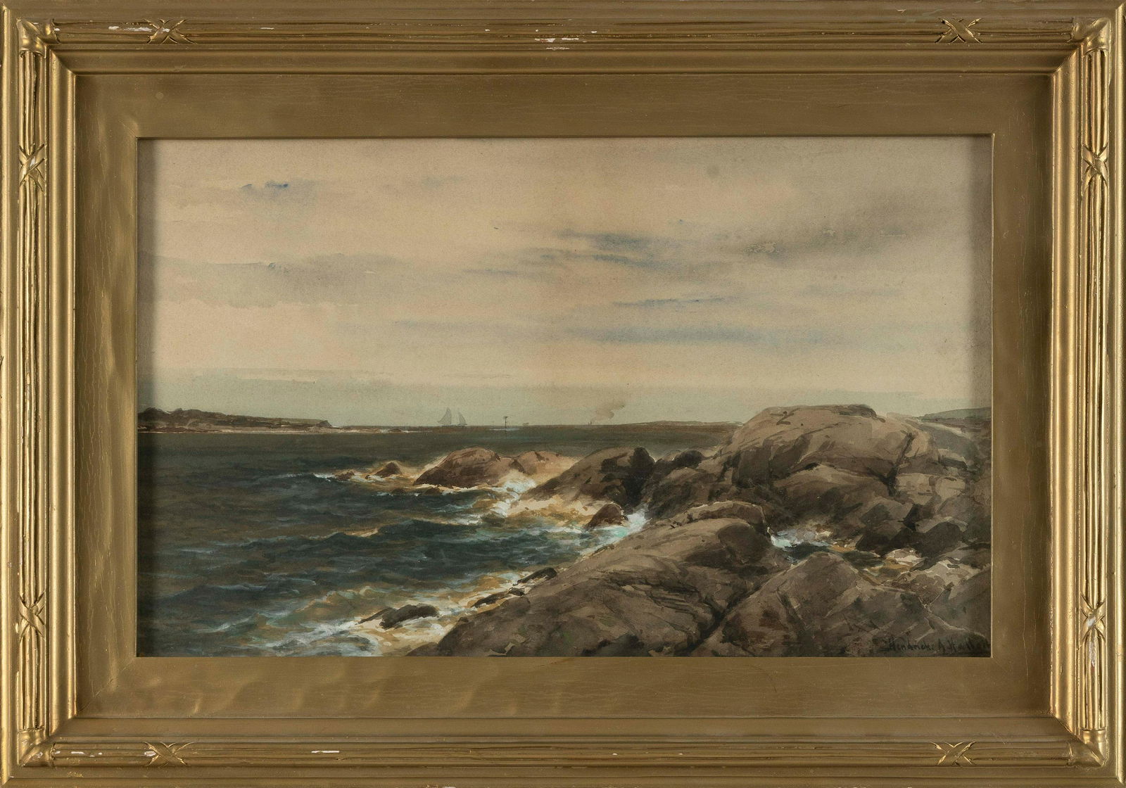 HENDRICKS A. HALLETT (Massachusetts, 1847-1921), Rocky coastal scene., Watercolor on paper, 11.5" x (1 of 2)