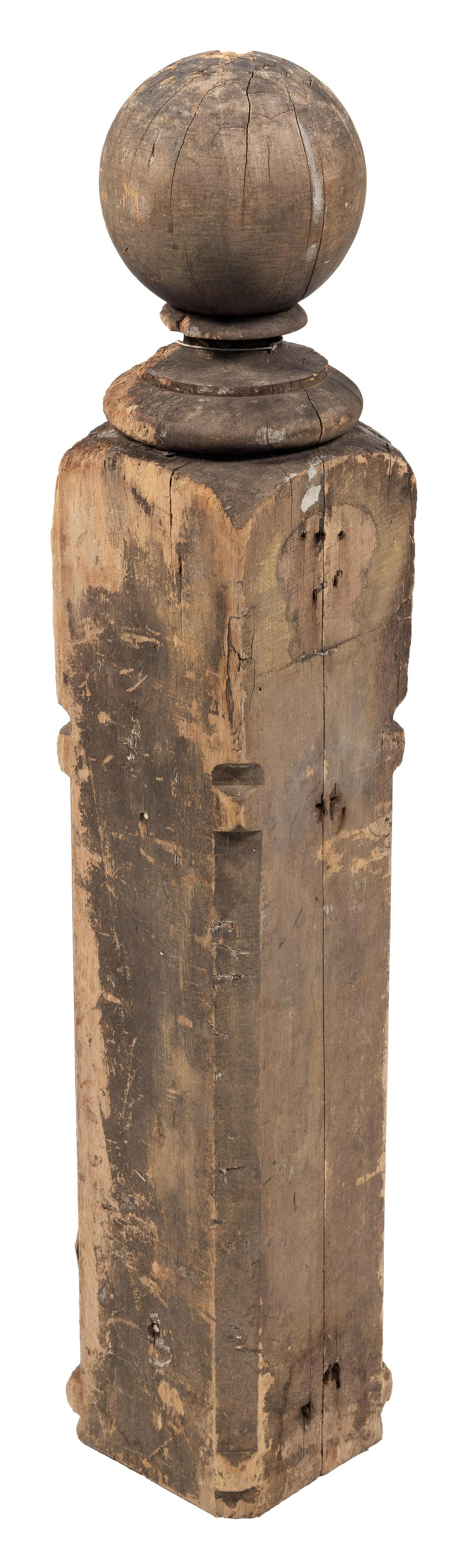 CARVED WOODEN NEWEL POST Late 19th Century Height 38”. (1 of 1)