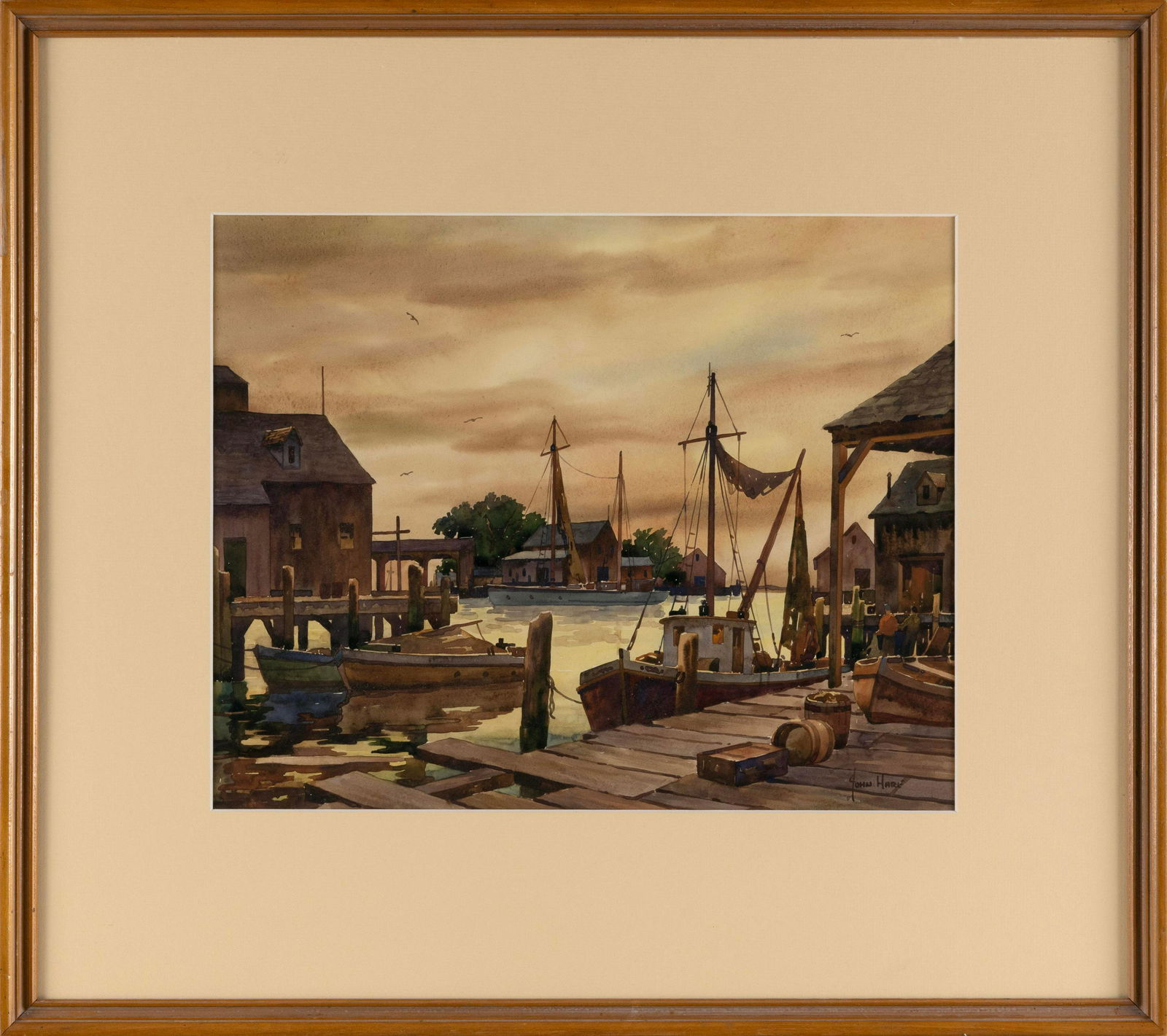 JOHN CUTHBERT HARE (Massachusetts/Florida, 1908-1978), Boats at dock., Watercolor on paper, 13” (1 of 2)