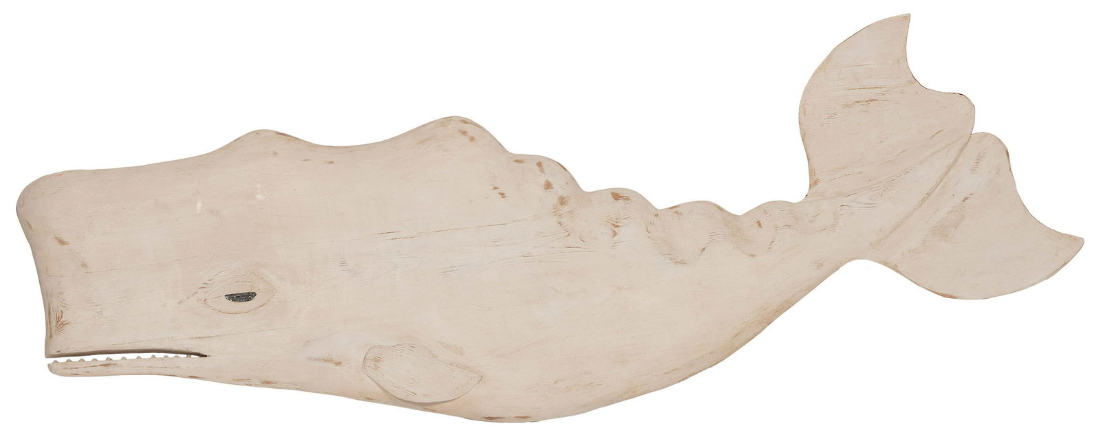 MICHAEL BACLE (Virginia/Nantucket, Contemporary), Large hand-carved and painted white sperm whale.,: MICHAEL BACLEVirginia/Nantucket, ContemporaryLarge hand-carved and painted white sperm whale. Signed verso “Mike Bacle”.Height approx. 20”. Length 64”.