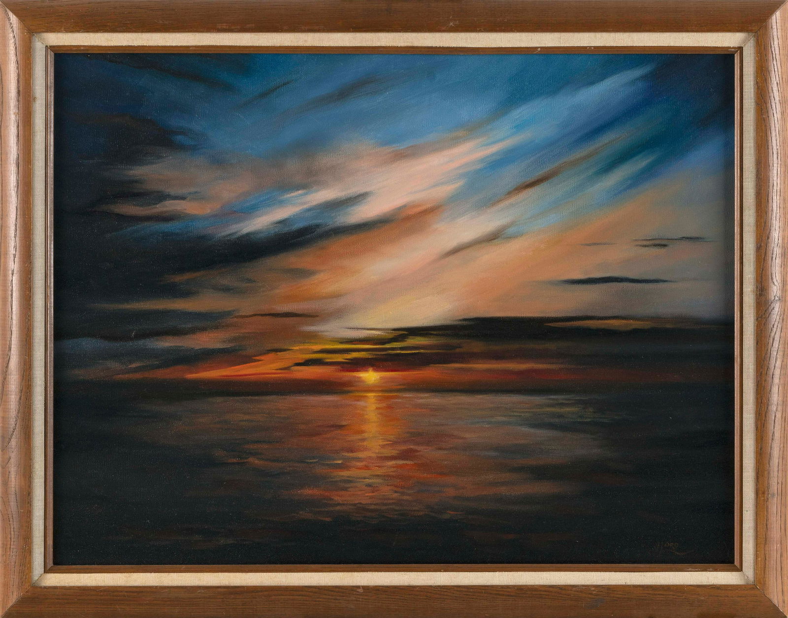 PROVINCETOWN SCHOOL (Contemporary,), Sunrise over the bay., Oil on canvas, 18" x 24". Framed 22" x (1 of 2)