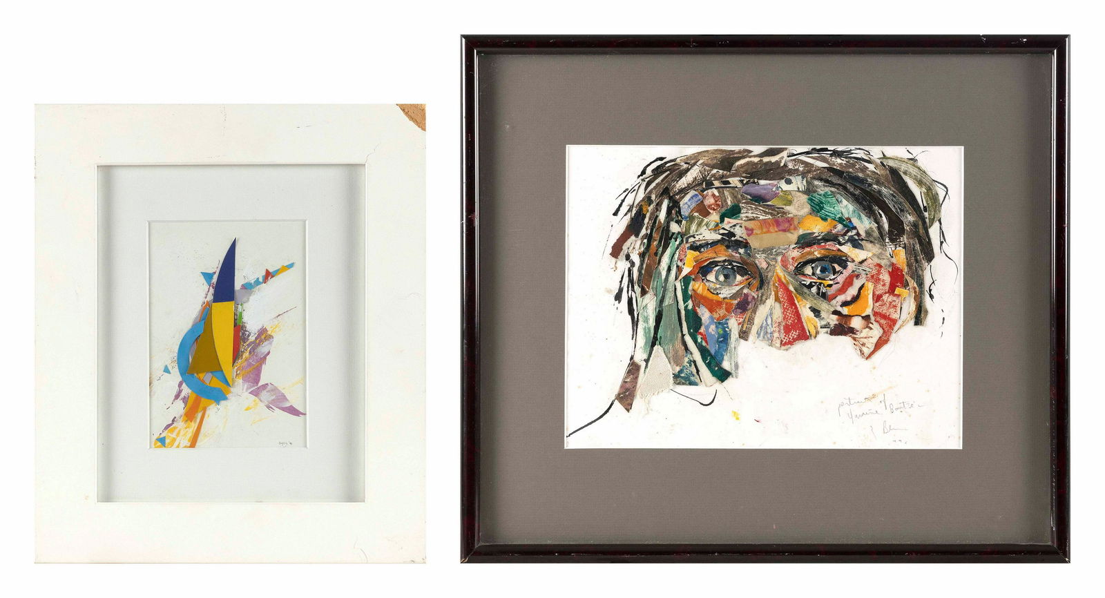 TWO MIXED MEDIA COLLAGES Most likely Provincetown, Massachusetts, Late 20th Century: TWO MIXED MEDIA COLLAGESMost likely Provincetown, Massachusetts, Late 20th Century1) "Portrait of Yaraine Bautzen". Signed illegibly and dated "'99". 8.6" x 11.5" sight.