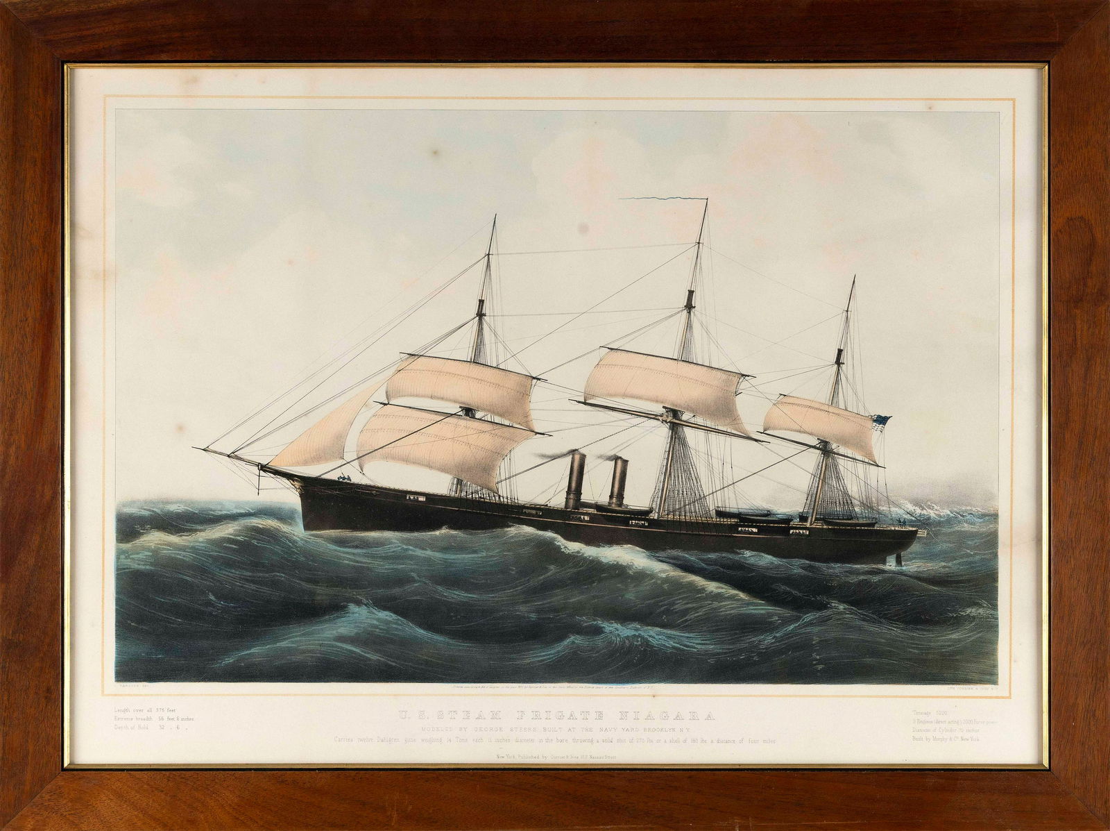 CURRIER & IVES SHIP PORTRAIT LITHOGRAPH 19th Century On paper, 20.75" x 29.25" sight. Framed 24.5" x (1 of 2)