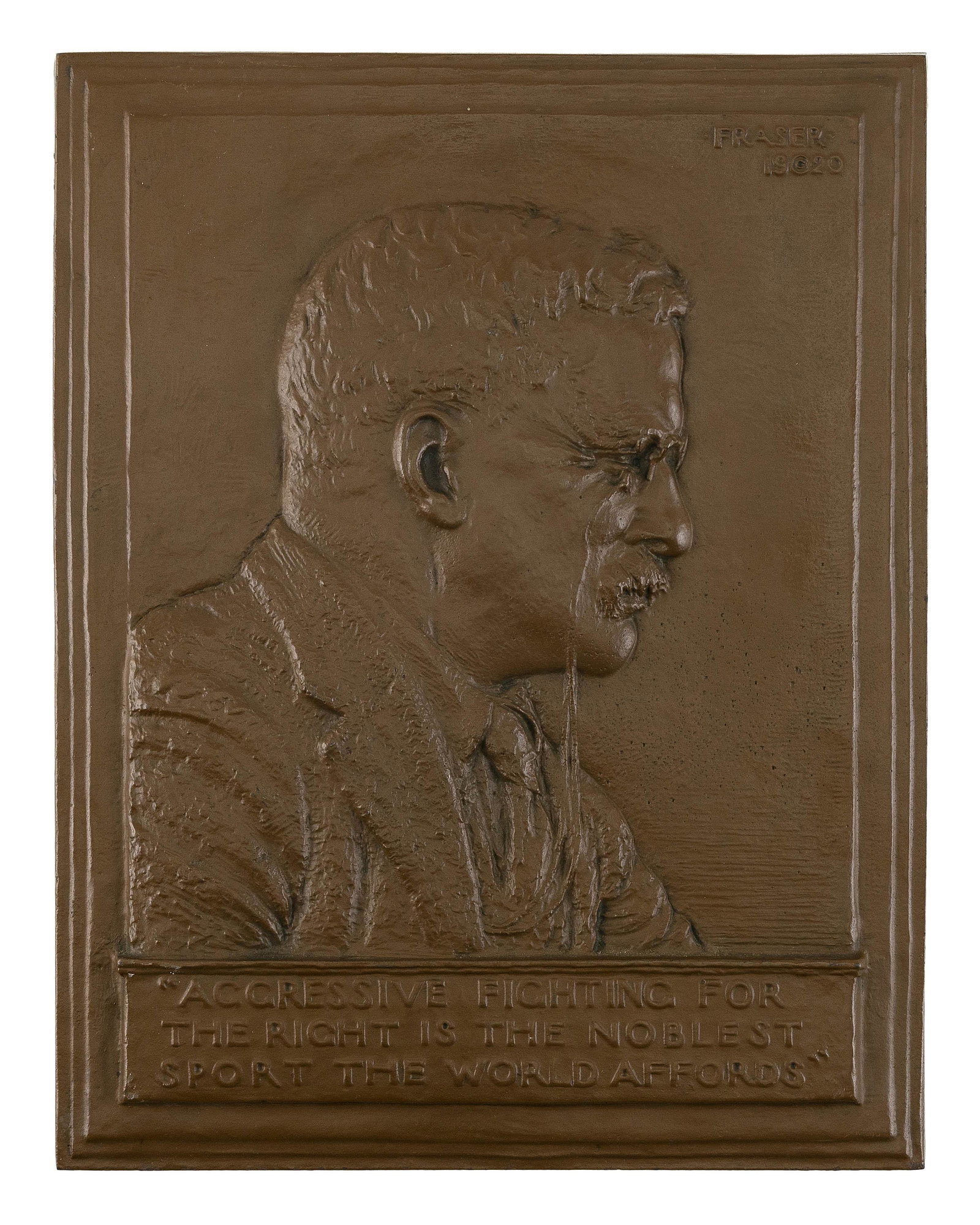 JAMES EARLE FRASER (New York/New Hampshire/Connecticut/Minnesota, 1876-1953), Theodore Roosevelt.,: JAMES EARLE FRASERNew York/New Hampshire/Connecticut/Minnesota, 1876-1953Theodore Roosevelt. Labeled verso "The Roosevelt Bas- Relief by James Earle Fraser, Copyrighted, Patent Applied For, All R