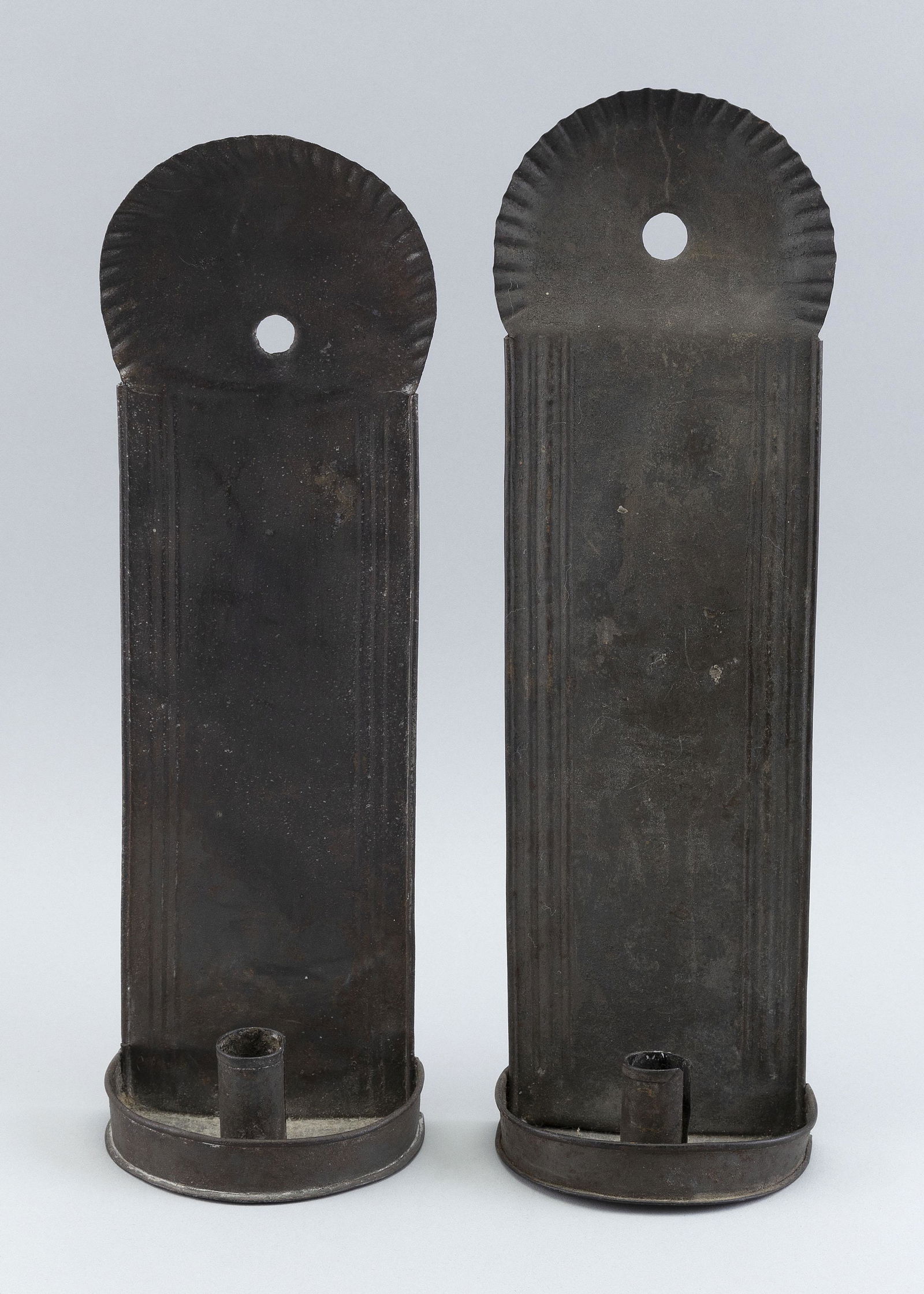 NEAR PAIR OF TIN WALL SCONCES Early 19th Century Heights 13.25”. (1 of 2)