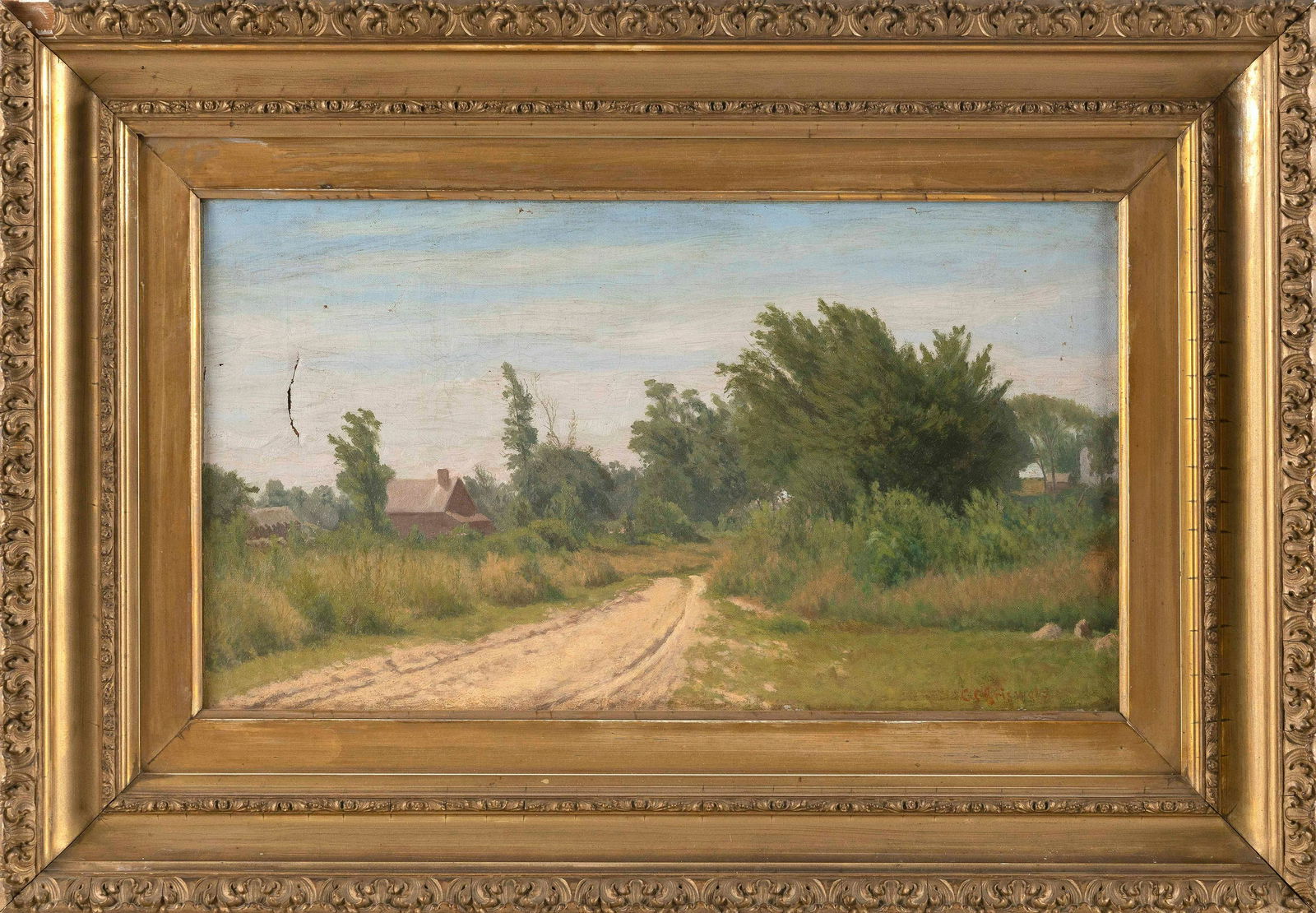 CASIMIR CLAYTON GRISWOLD (New York/Connecticut/Delaware/Ohio, 1834-1918), Rural landscape., Oil on: CASIMIR CLAYTON GRISWOLDNew York/Connecticut/Delaware/Ohio, 1834-1918Rural landscape. Signed lower right “C.C. Griswold”.Oil on canvas, 10” x 18”. Framed 17.5” x 27.5R