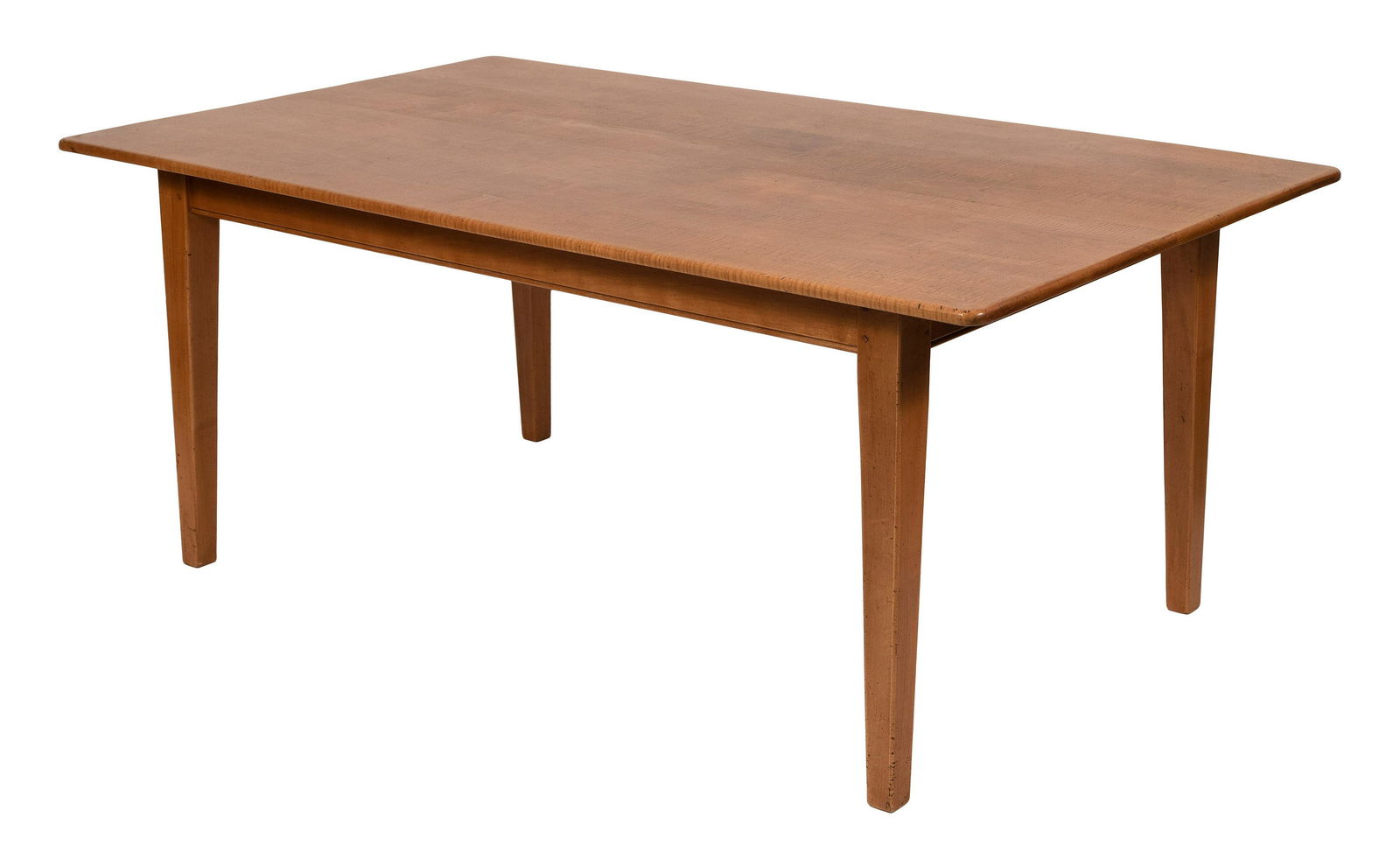 TIGER MAPLE HARVEST TABLE 20th Century Height 29”. Length 73”. Width 39”. (1 of 1)