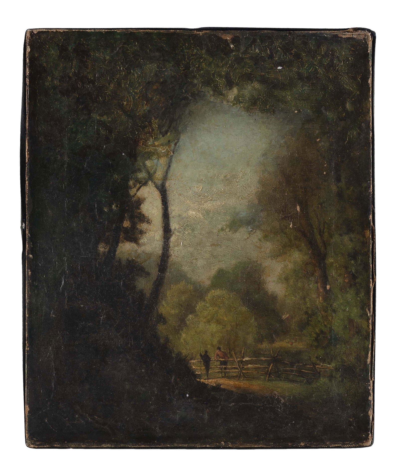 AMERICAN SCHOOL (19th Century,), Romantic landscape with figures., Oil on canvas, 12” x (1 of 2)