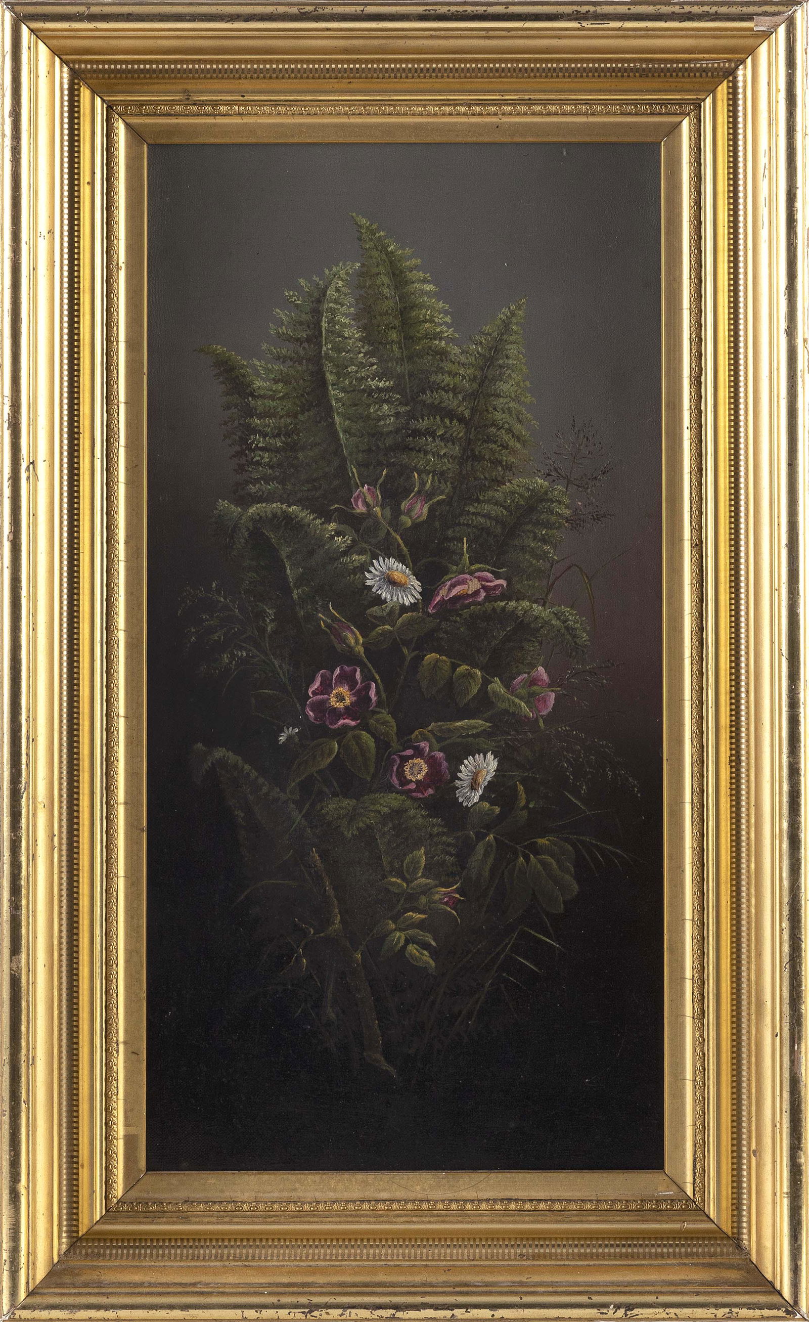 AMERICAN SCHOOL (Late 19th Century,), Botanical study., Oil on canvas, 18” x 10”. Framed (1 of 2)