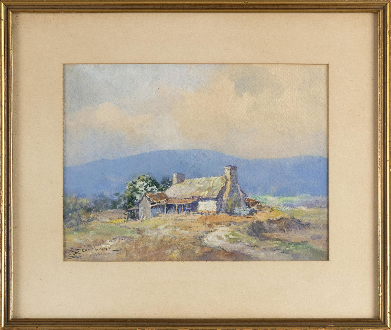 CLARENCE SCOTT WHITE (Massachusetts, 1872-1965), Farmhouse in the mountains., Watercolor on paper, (1 of 2)