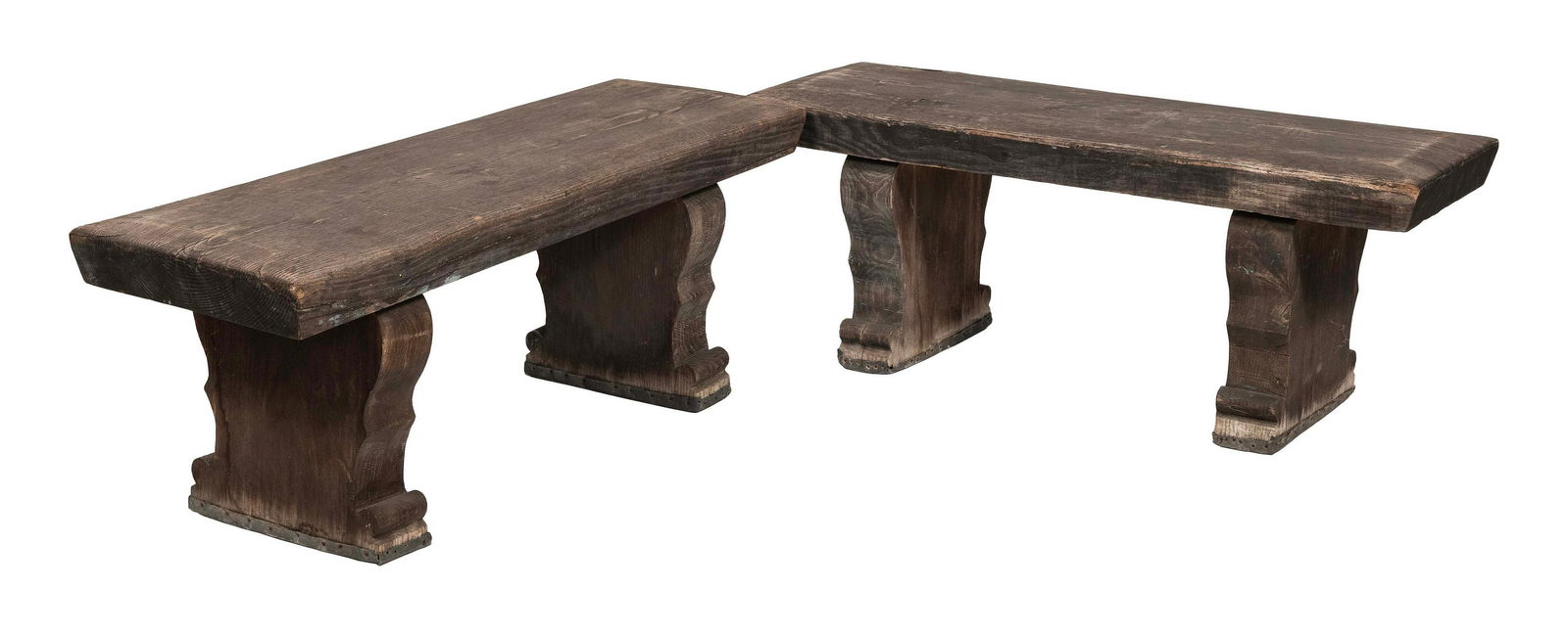 PAIR OF HARDWOOD BENCHES First Half of the 20th Century Heights 18.5”. Lengths 47”. (1 of 1)