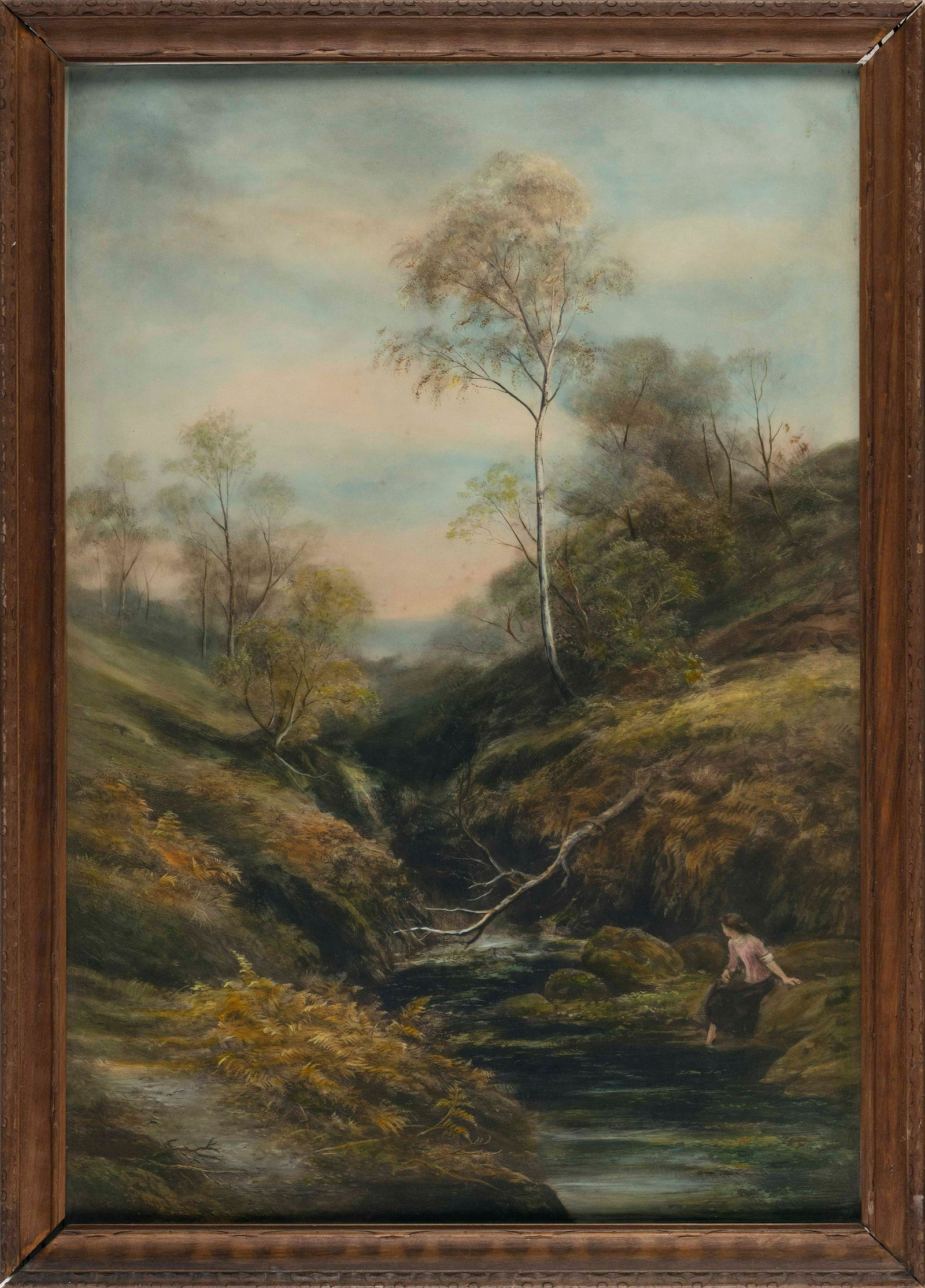 AMERICAN SCHOOL (Early 20th Century,), "The Brook"., Mixed media on paper, 28" x 18.75" sight. (1 of 2)