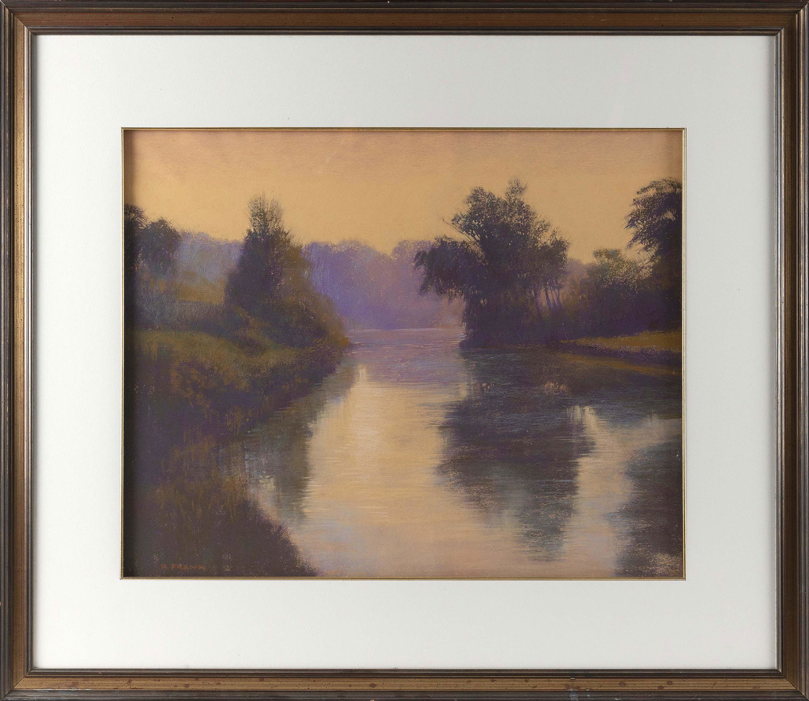 ROBERT FRANK (America, Contemporary), Sunset over a tree-lined river., Pastel on paper, 19" x 24" (1 of 2)