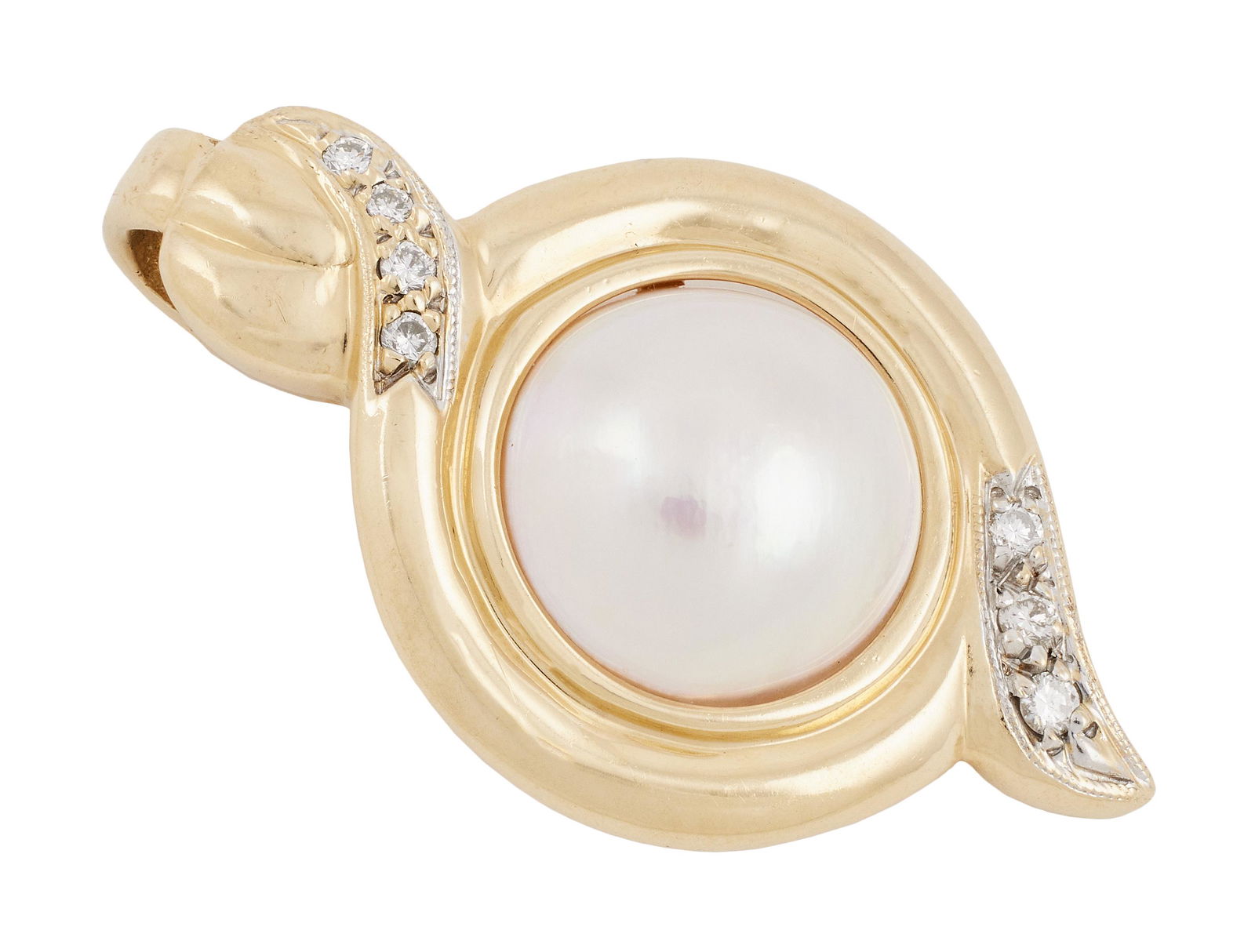 18KT YELLOW GOLD, DIAMOND AND MABE PEARL ENHANCER PENDANT Approx. 5.72 total dwt. (1 of 1)