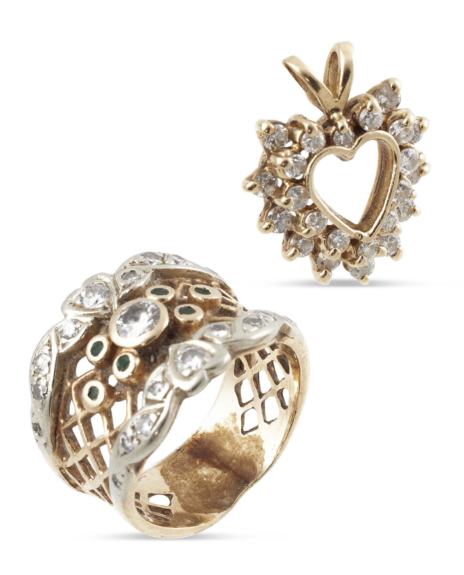 14KT YELLOW GOLD AND DIAMOND RING AND HEART PENDANT Approx. 4.27 total dwt. (1 of 1)