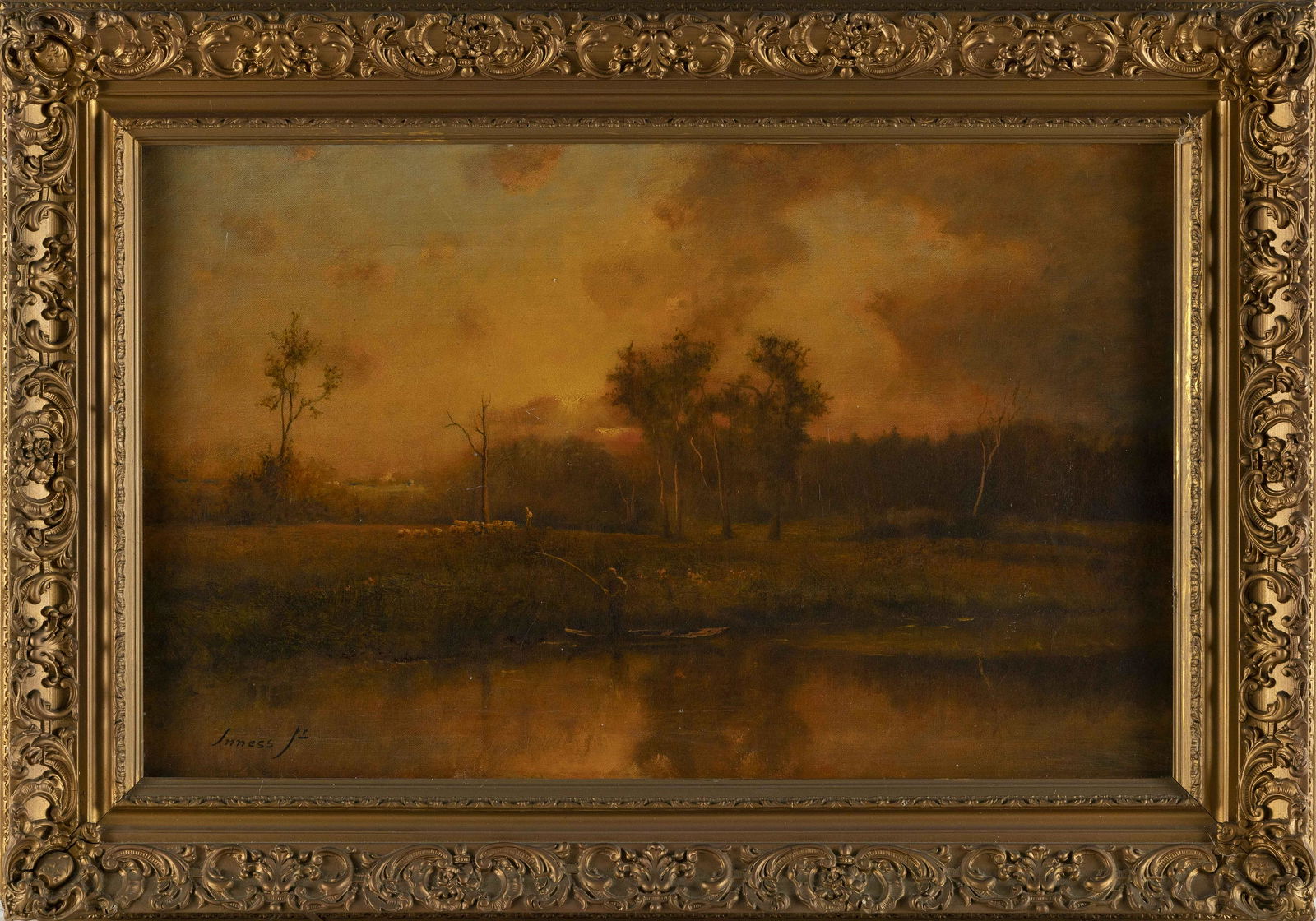 GEORGE INNESS, JR. (New York/Florida/France, 1854-1926), Fisherman at sunset., Oil on canvas, 16" x (1 of 2)