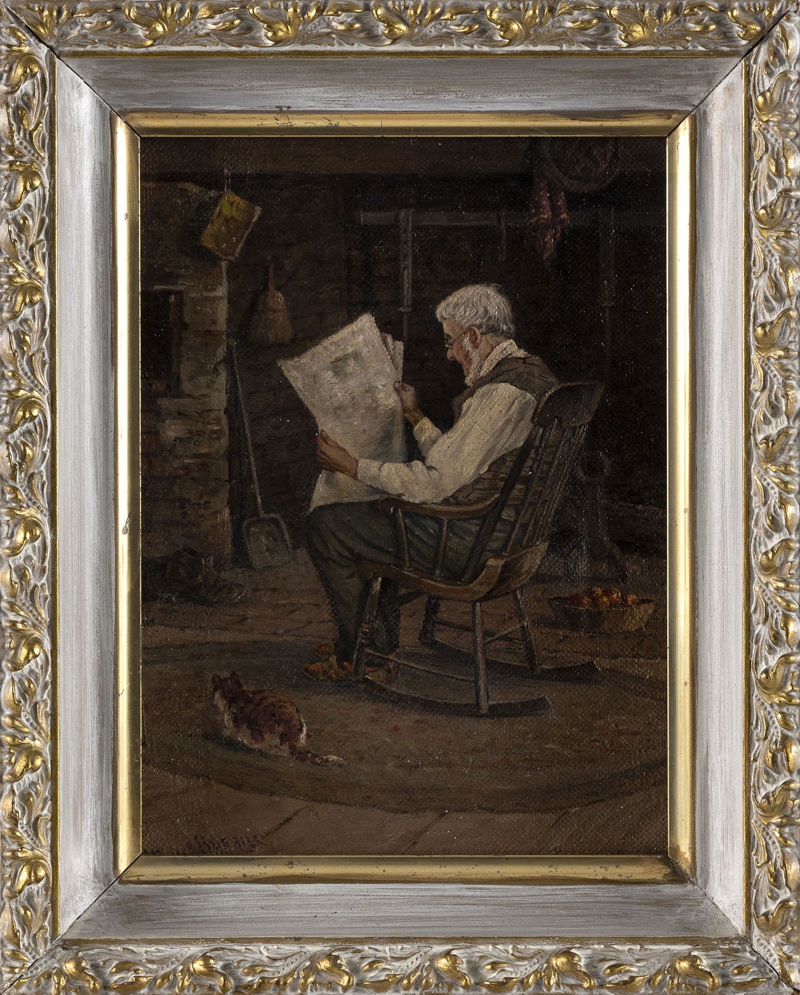 EDWARD BURRILL, JR. (Massachusetts, 1835-1913), Man in a rocking chair reading a newspaper as his (1 of 2)