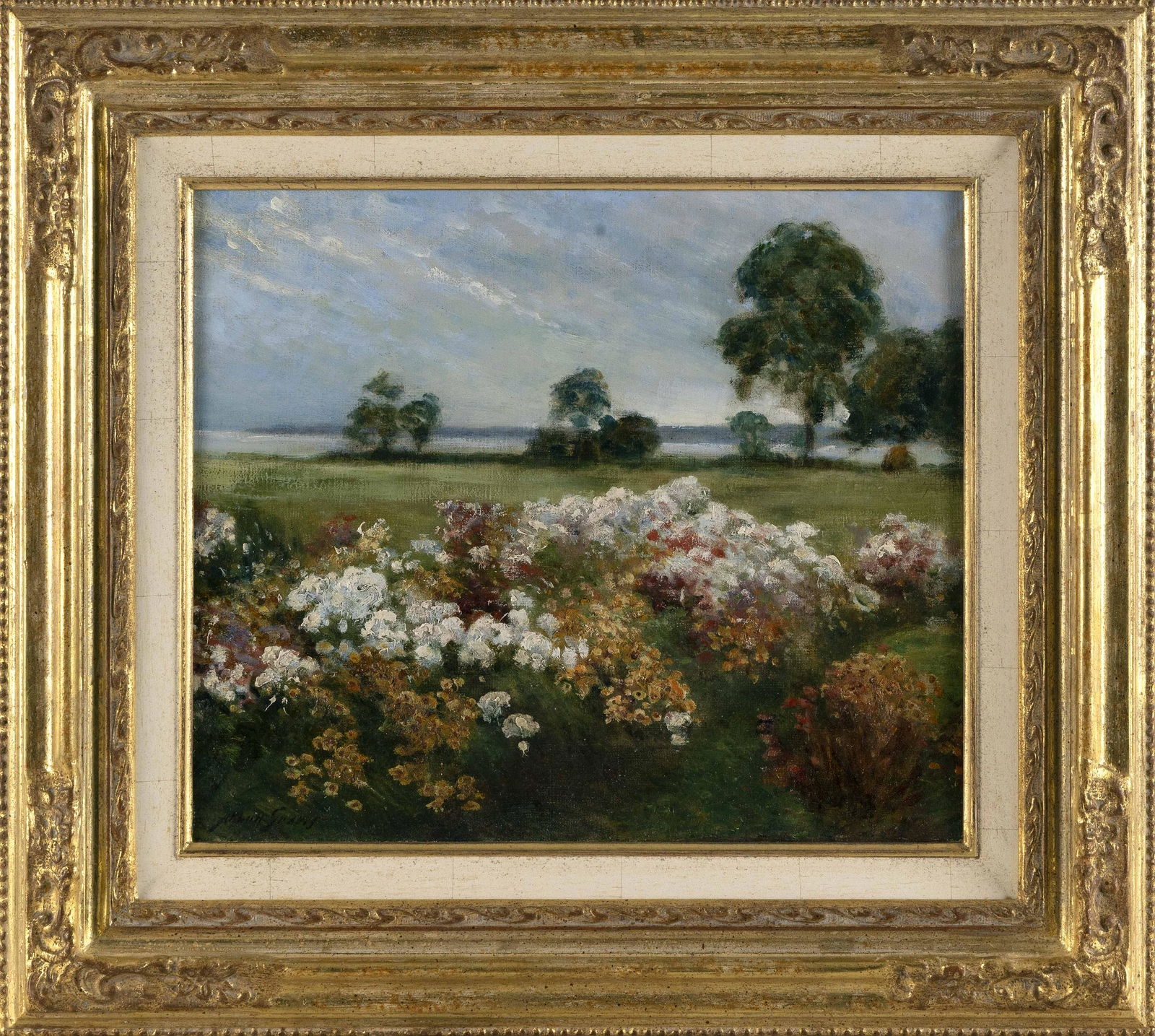 ABBOTT FULLER GRAVES (Massachusetts/Maine, 1859-1936), Garden, possibly Maine., Oil on canvas, 11" x: ABBOTT FULLER GRAVESMassachusetts/Maine, 1859-1936Garden, possibly Maine. Signed lower left "Abbott Graves".Oil on canvas, 11" x 13". Framed 17" x 20".