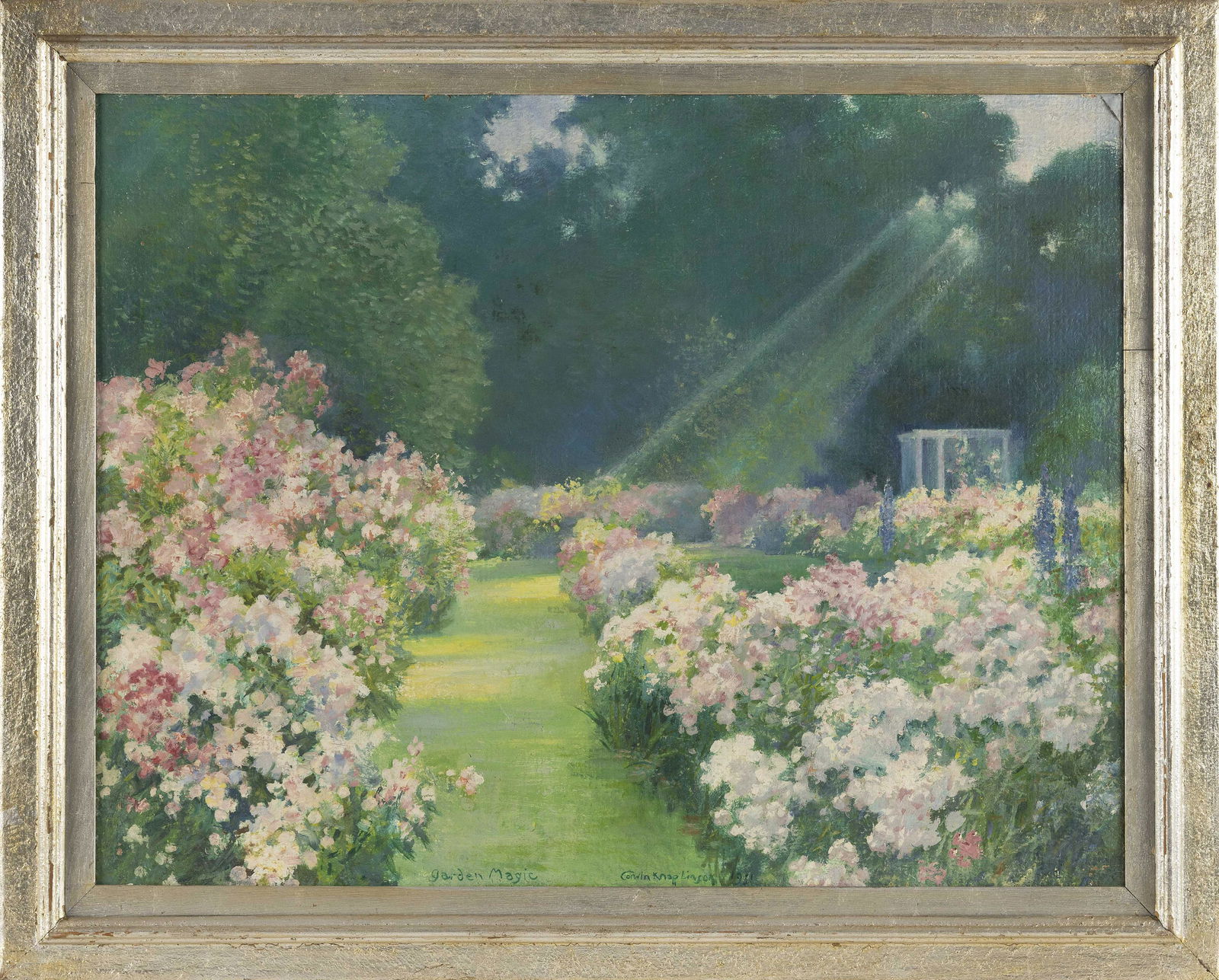 CORWIN KNAPP LINSON (New Jersey, 1864-1934), “Garden Magic”., Oil on canvas, 24” x (1 of 2)