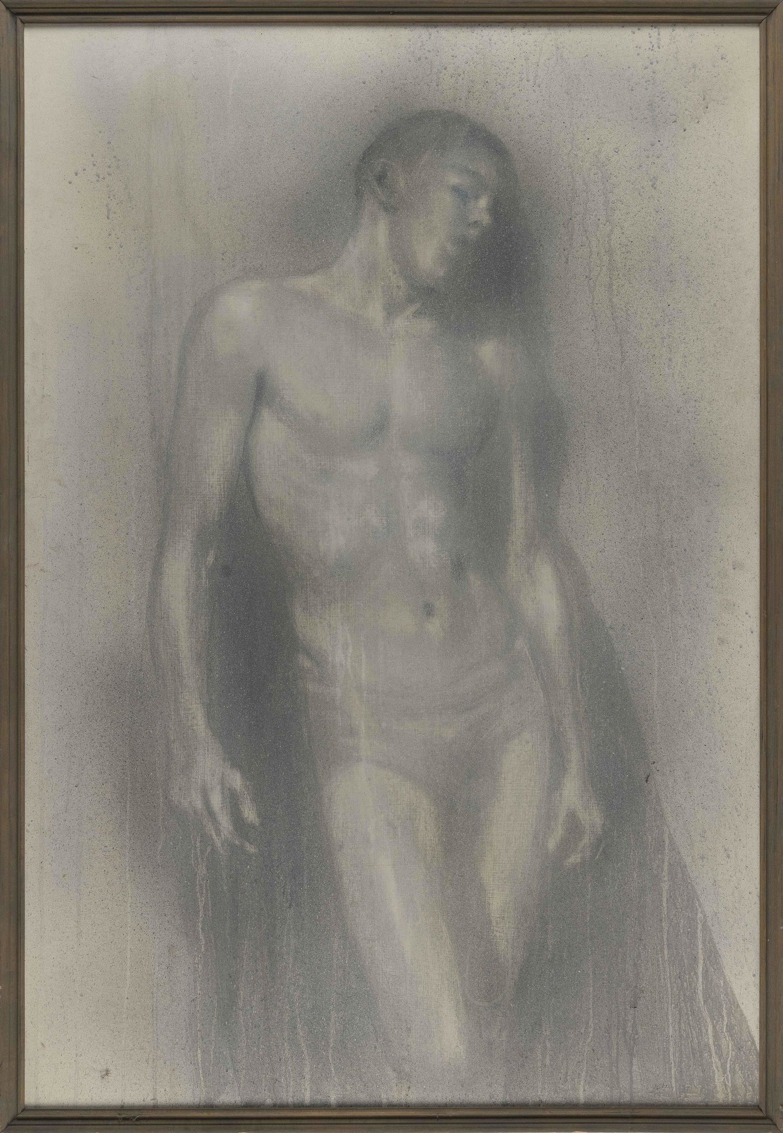 ROBERT R. BLISS (Massachusetts, 1925-1981), "The Swimmer"., Oil on masonite, 48" x 32". Framed 50" x (1 of 2)