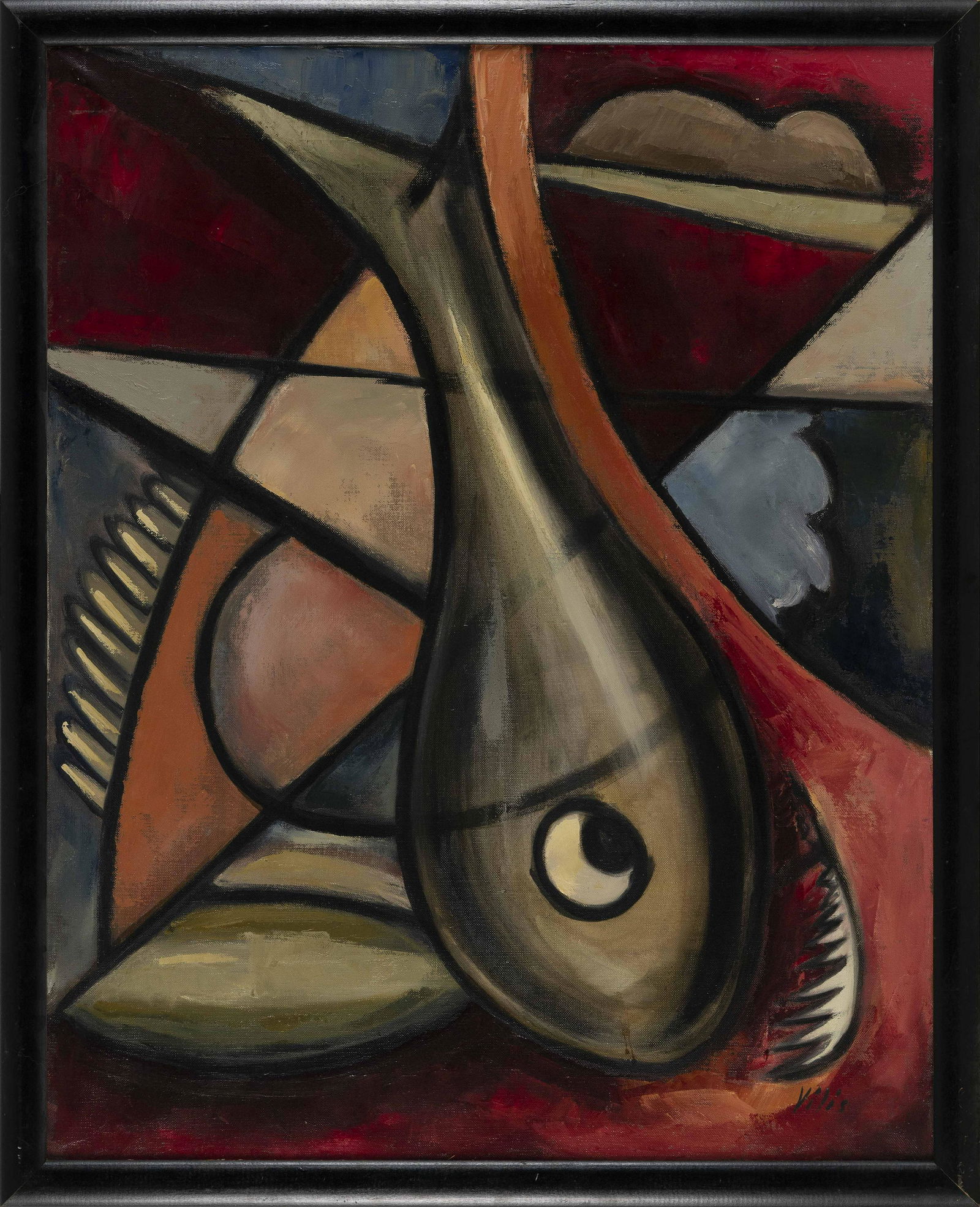 VILIS CIESNIEKS (Illinois/Wisconsin/Europe, 1908-1989), Abstract with fish., Oil on canvas, 30" x (1 of 2)