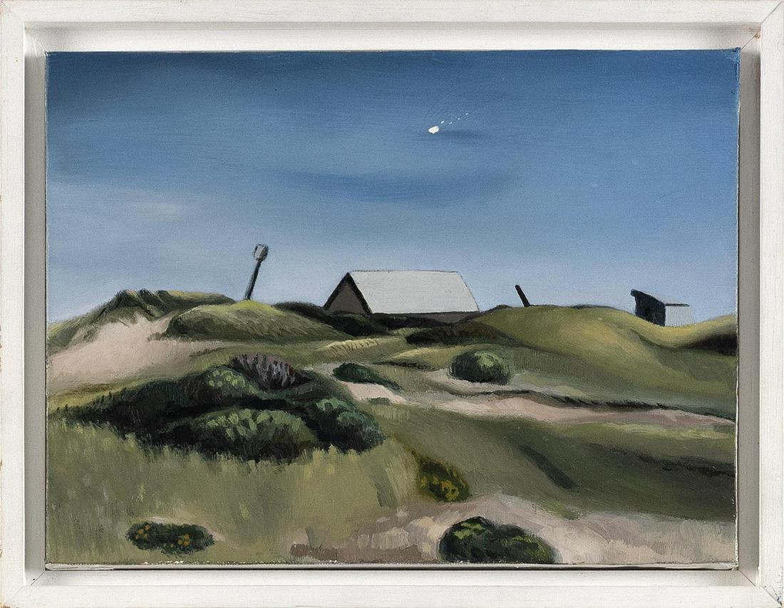 RICHARD BAKER (America, 1959-), "First Outing, Provincetown"., Oil on board, 6" x 8". Framed 7" x: RICHARD BAKERAmerica, 1959-"First Outing, Provincetown". Signed "R. Baker". Titled and dated 1988 verso.Oil on board, 6" x 8". Framed 7" x 9".